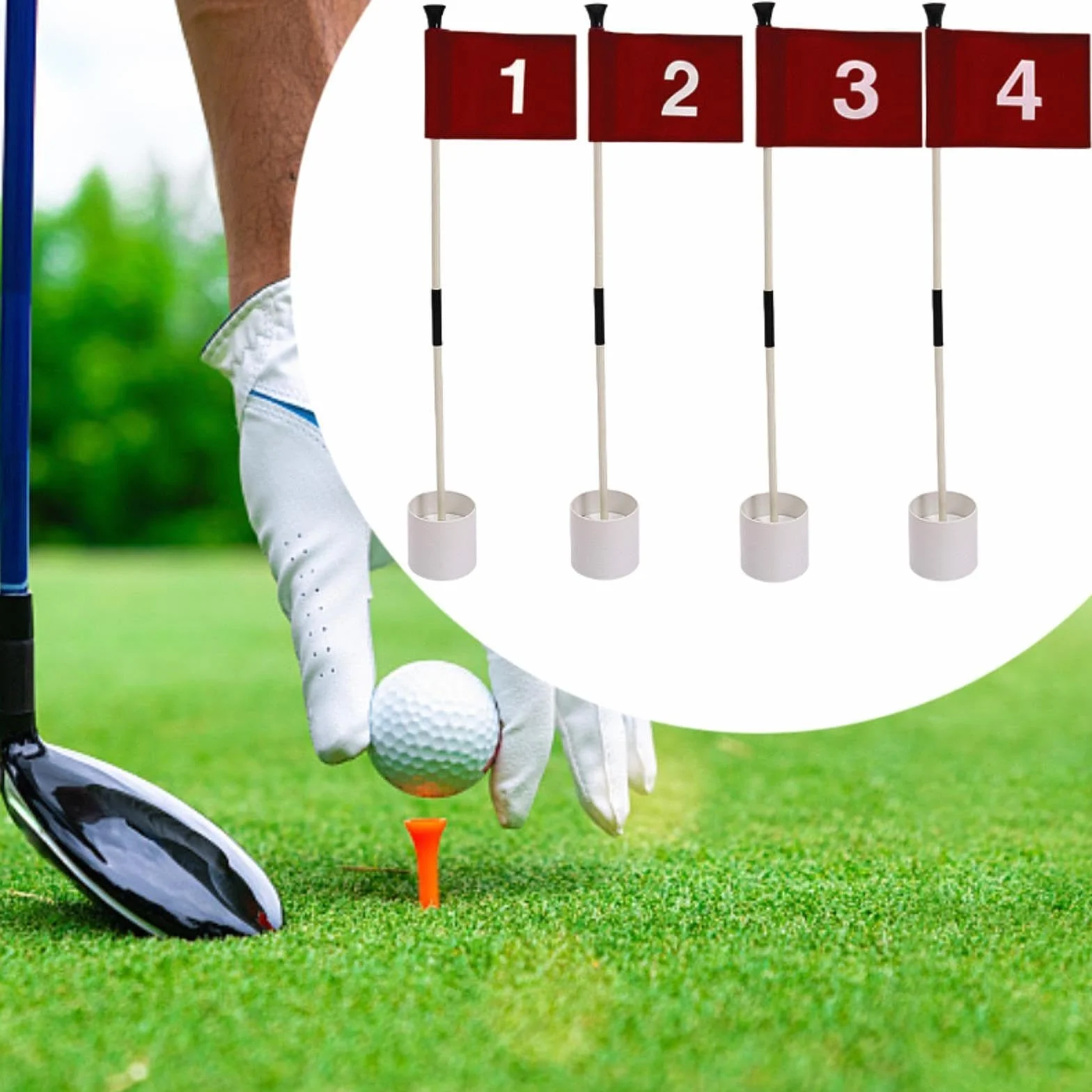 Lot de 4 Drapeaux de Golf, Ensemble de Tasses à Trous Portable avec Poteau