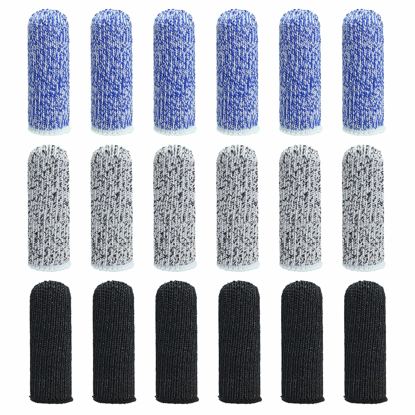 Protège-Doigts Anti-Coupure Réutilisable, 18 Pièces Doigtier Respirant Résistant Antidérapant pour Jardin Cuisine DIY (Noir, Bleu, Gris)