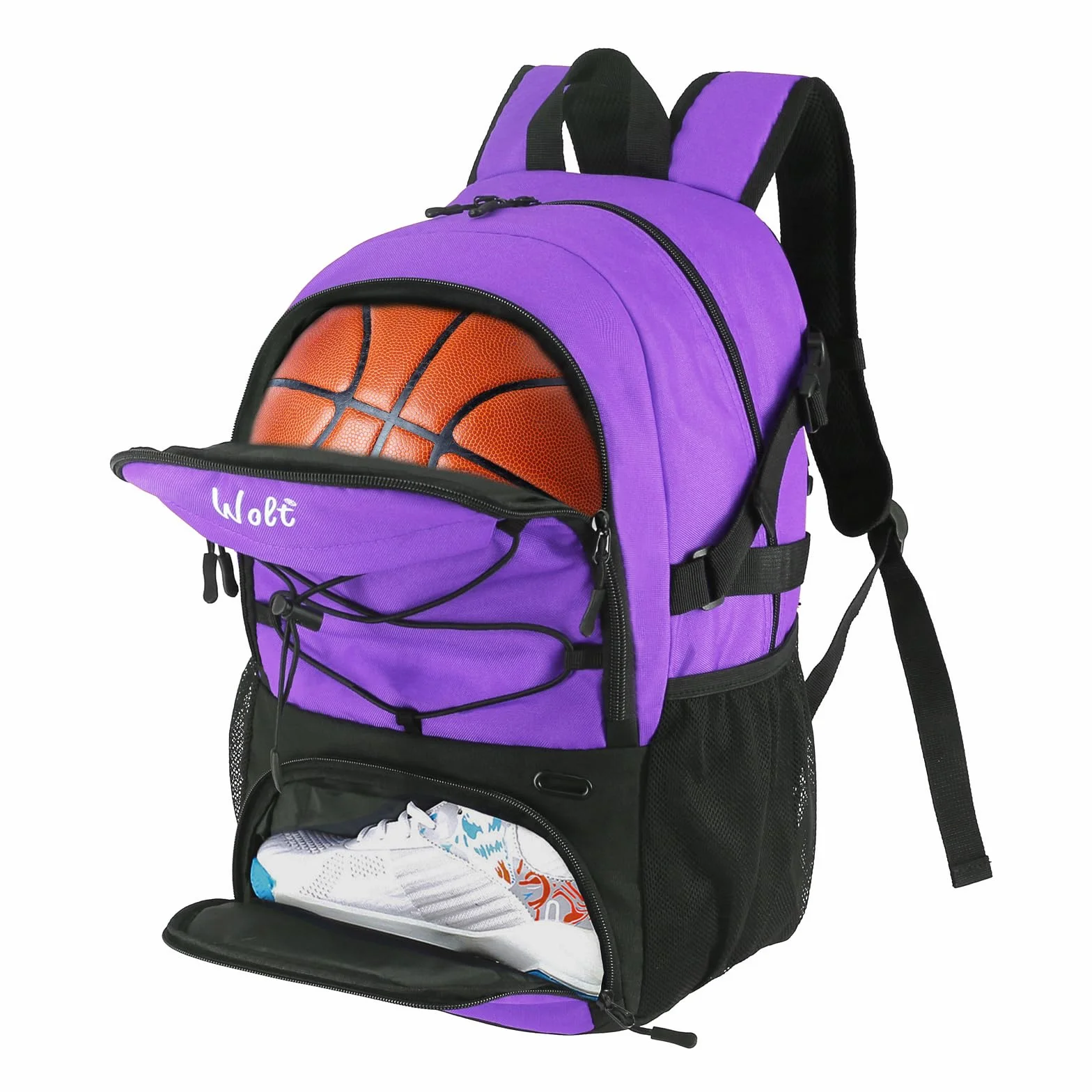 WOLT Sac à Dos de Basket-Ball Grand Sac de Sport avec Porte-Ballon et Compartiment à Chaussures