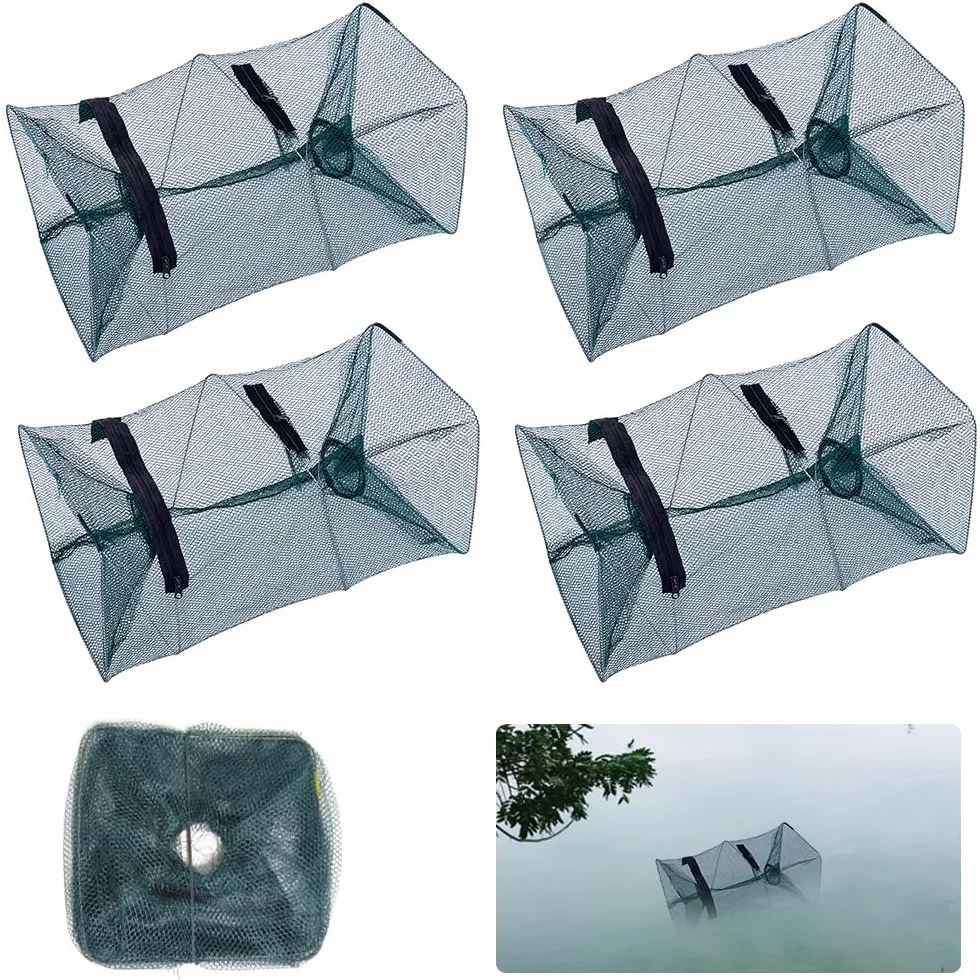 Piège à Poisson Pliable 45x21x21cm Nasse à Poisson, Filet de Pêche Portable pour Écrevisses, Homard, Crabe
