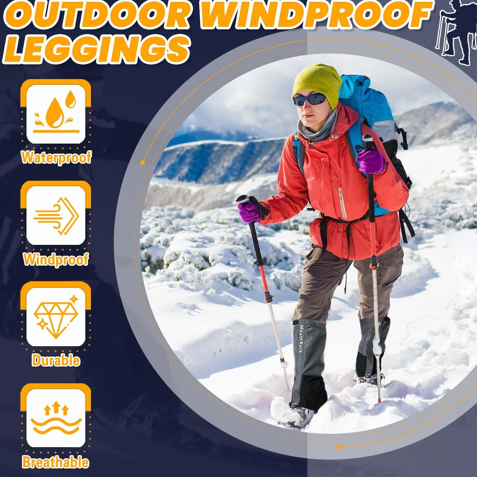 Guêtres de Randonnée Imperméables Réglables pour Homme Femme Ski Escalade Chasse