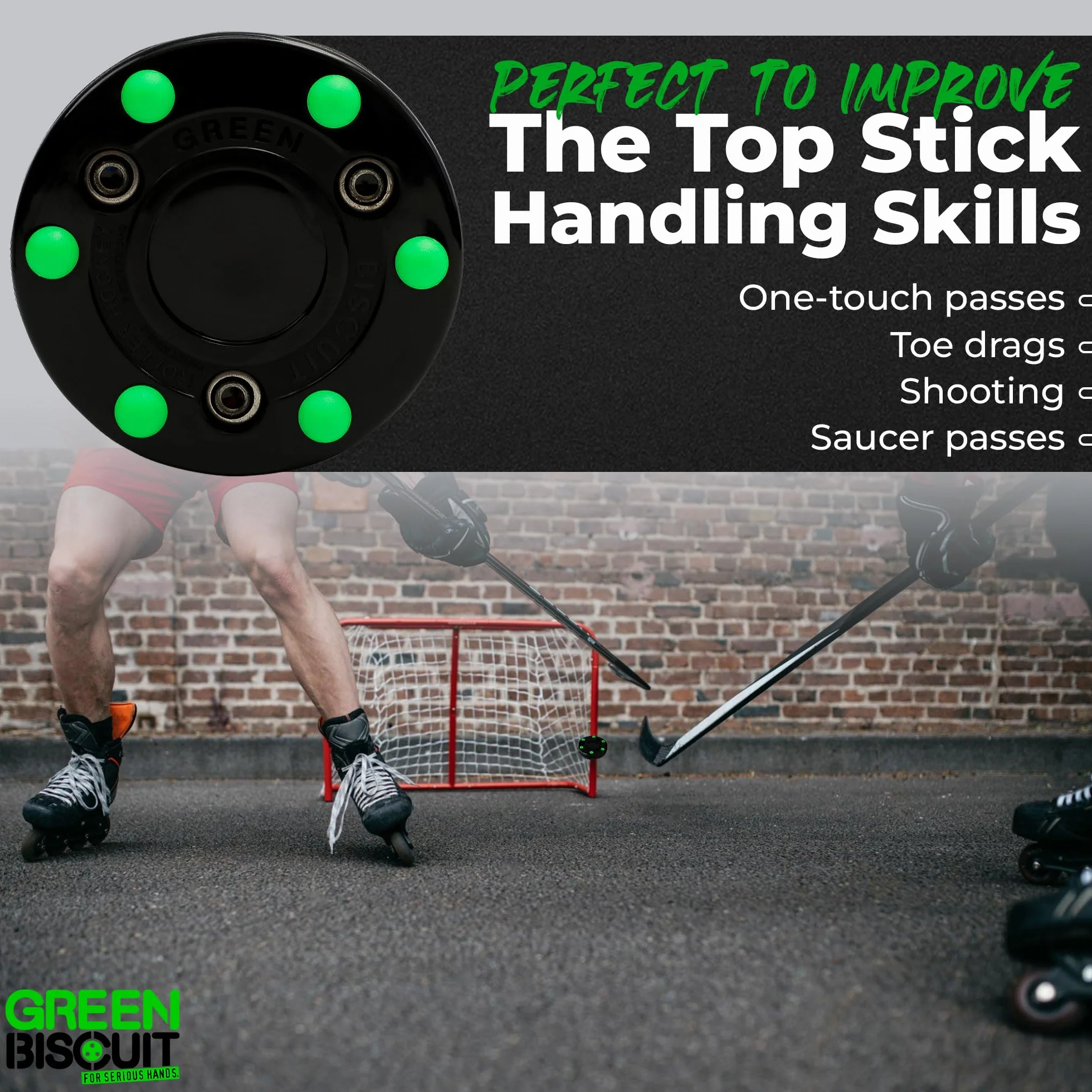 Green Biscuit Roller Hockey Puck