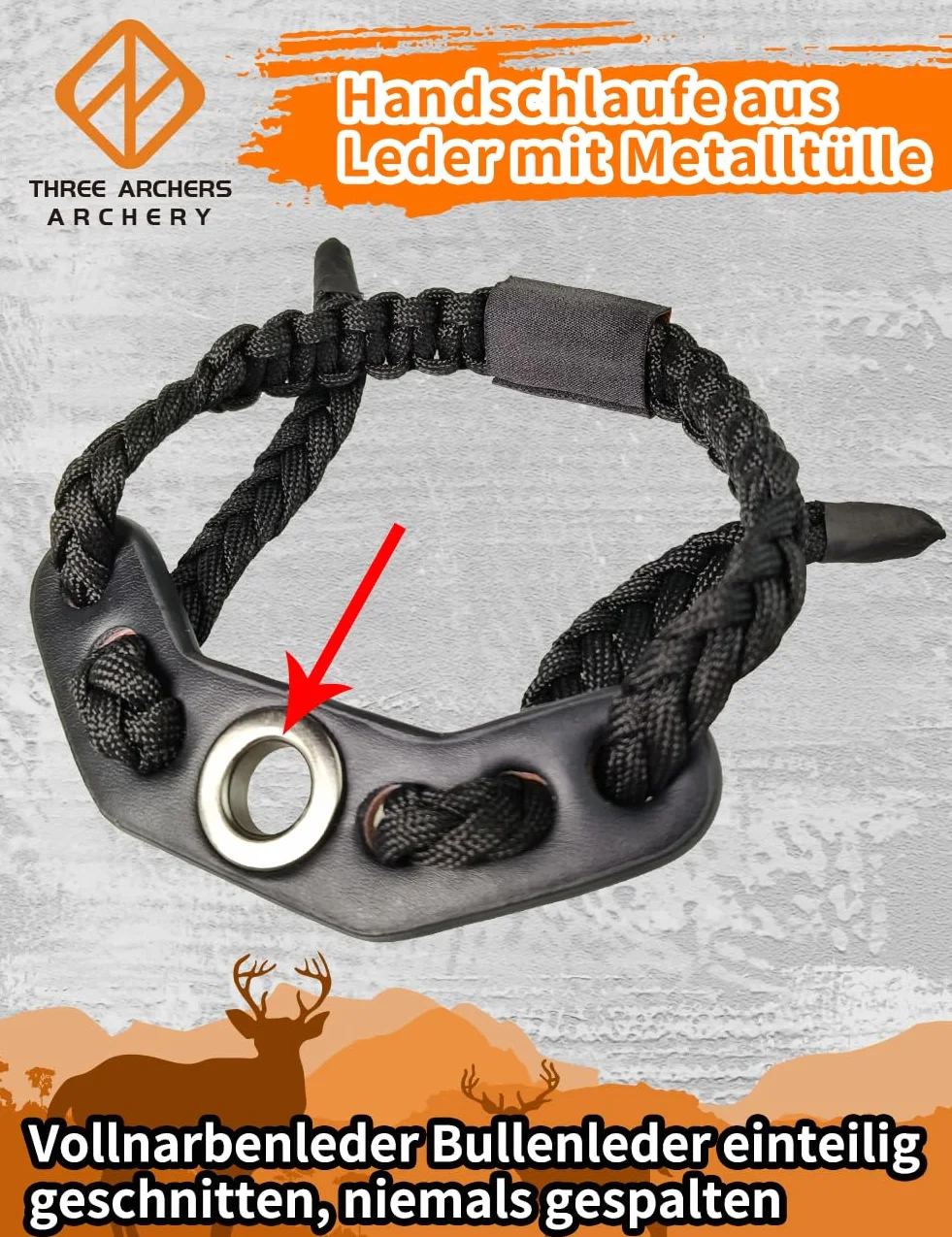 THREE ARCHERS Sangle de poignet réglable pour tir à l'arc - Stabilisateur d'arc et dragonne - Accessoire de chasse et cible - Noir