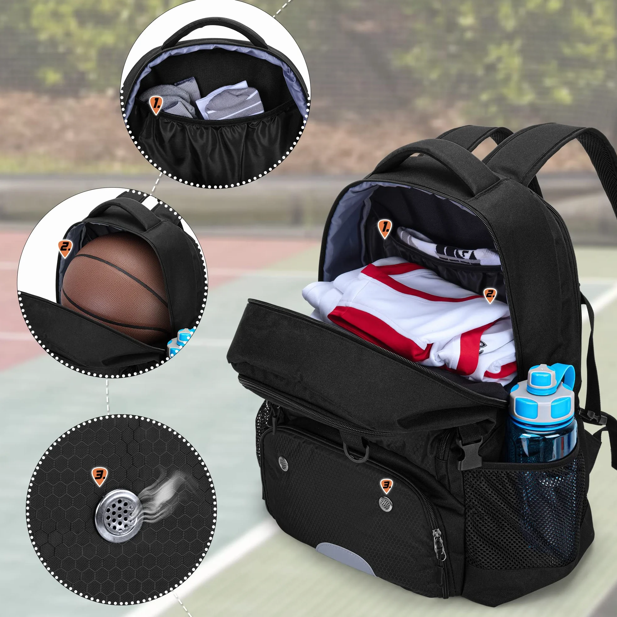 Sac à Dos de Basket-Ball avec Compartiment Ballon et Chaussures pour Football, Volley