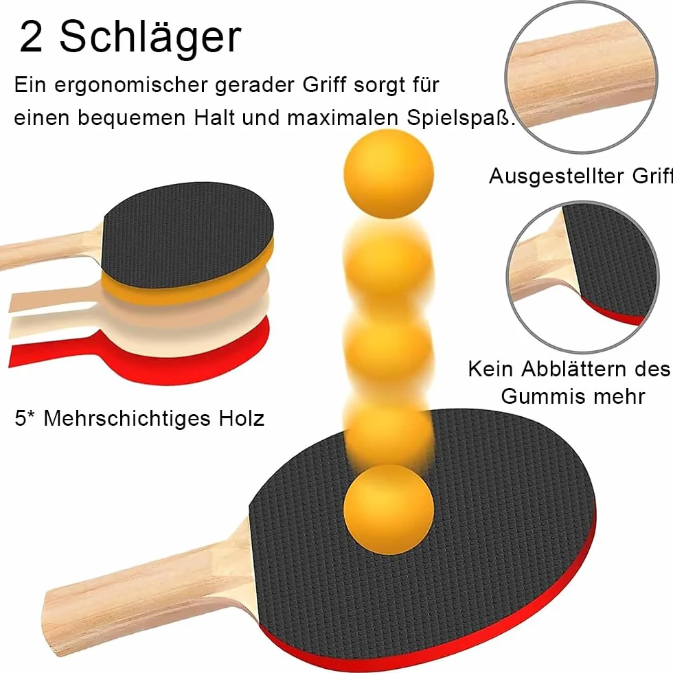 Set de tennis de table pour enfants - 2 raquettes, 6 balles, filet extensible