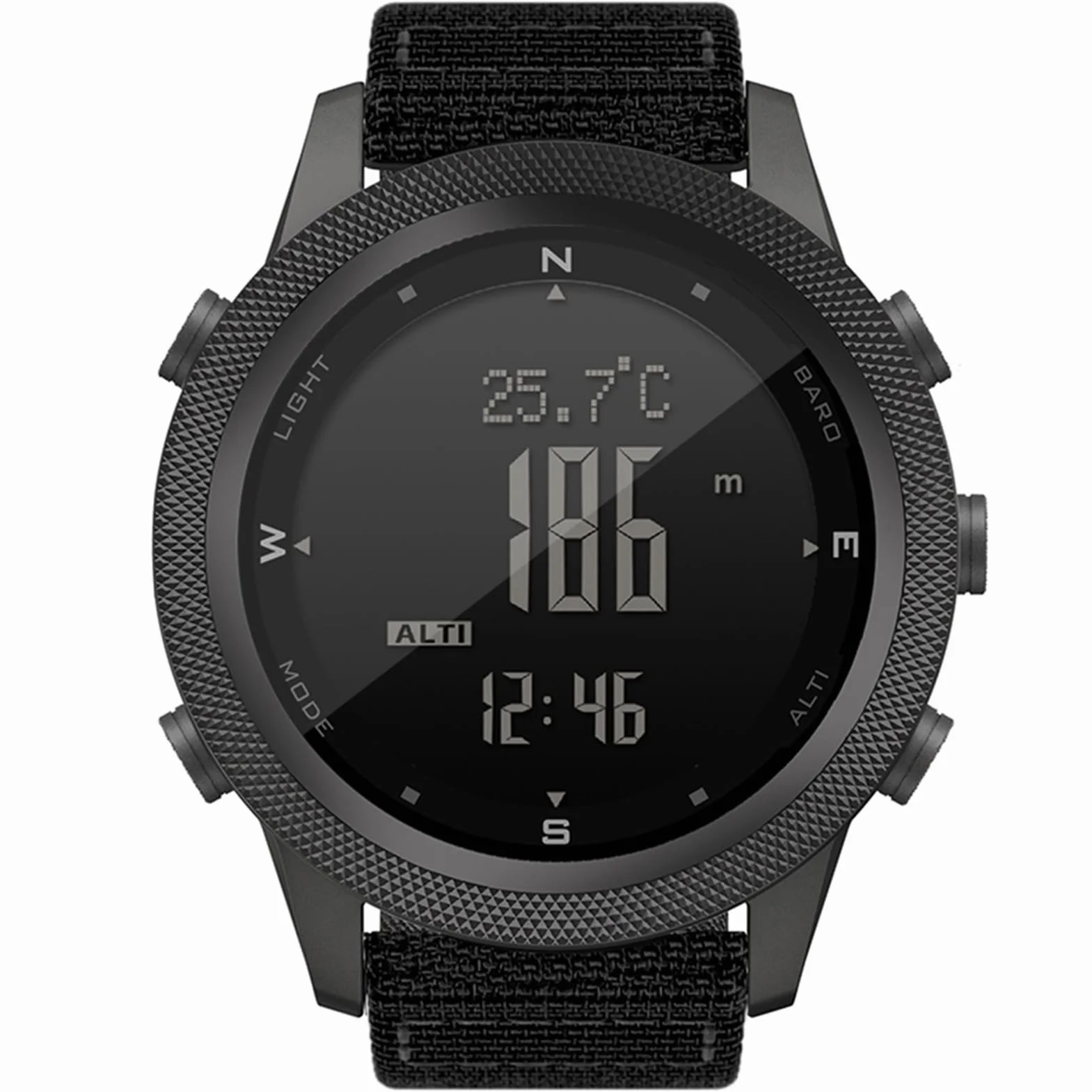 Montre Numérique Multifonctionnelle Hommes Altimètre Baromètre Boussole 50 M Etanche Nylon Noir