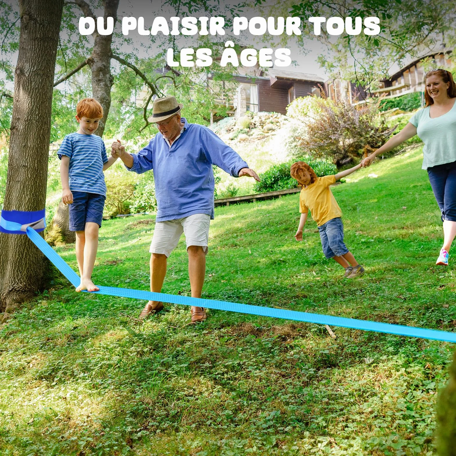 Hapfan Parcours Ninja d'obstacles 15m×2 Slackline avec 8 Obstacles à Suspendre Mixte Kit Plein air