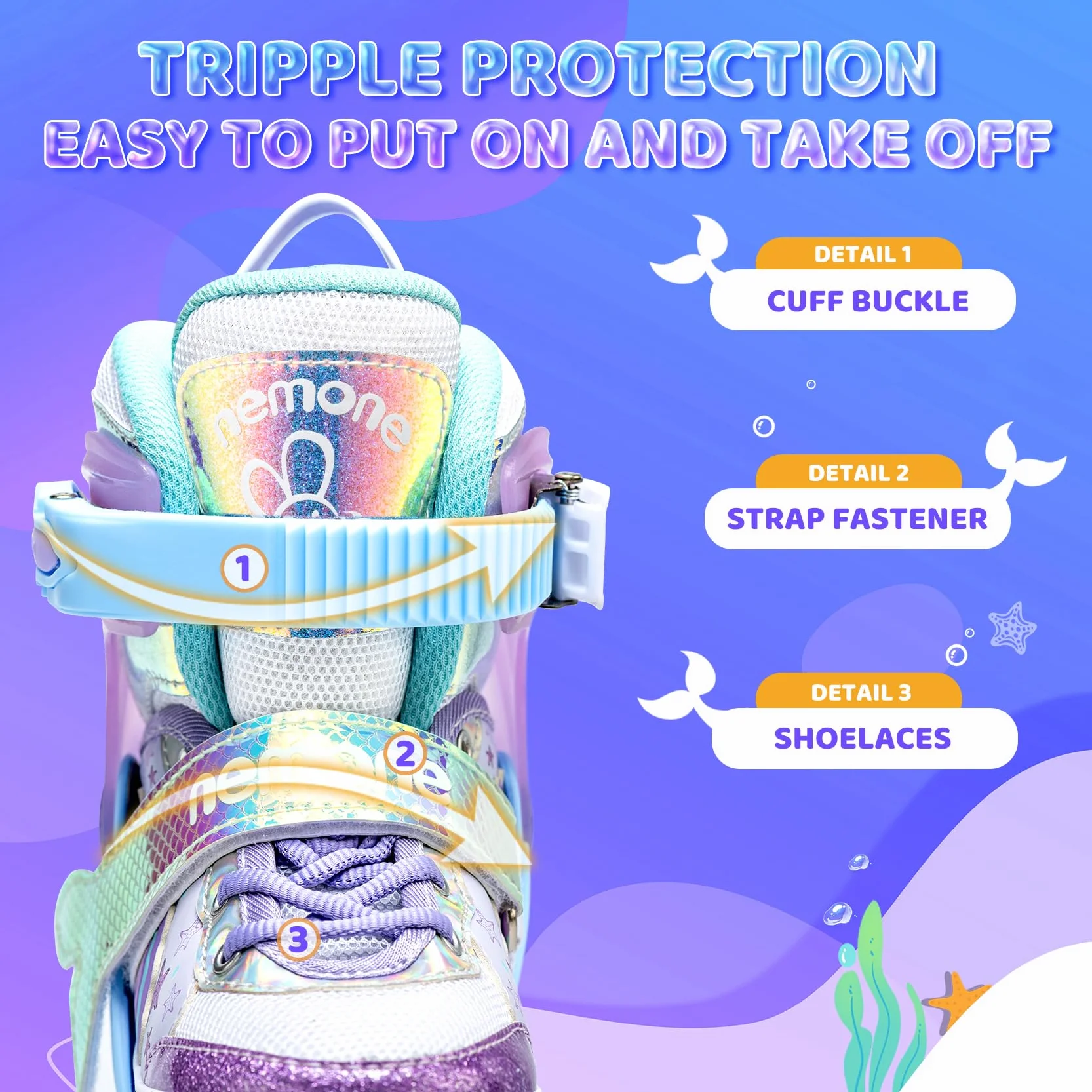 NEMONE Rollers en Ligne Filles Réglable 4 Roues pour Enfants Débutants Cadeau Noël Anniversaire