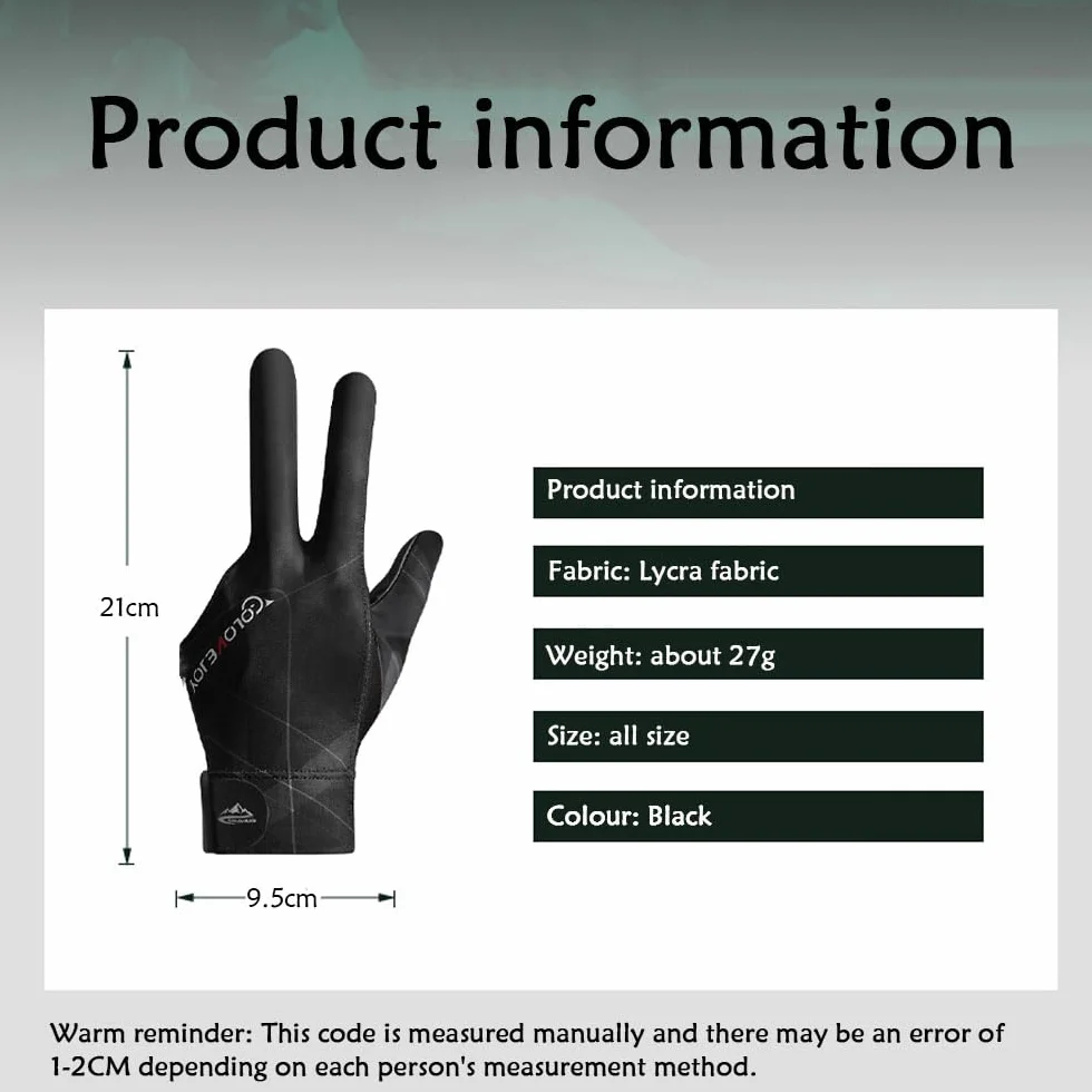 Gants de Billard Snooker à Trois Doigts Professionnel Main Gauche
