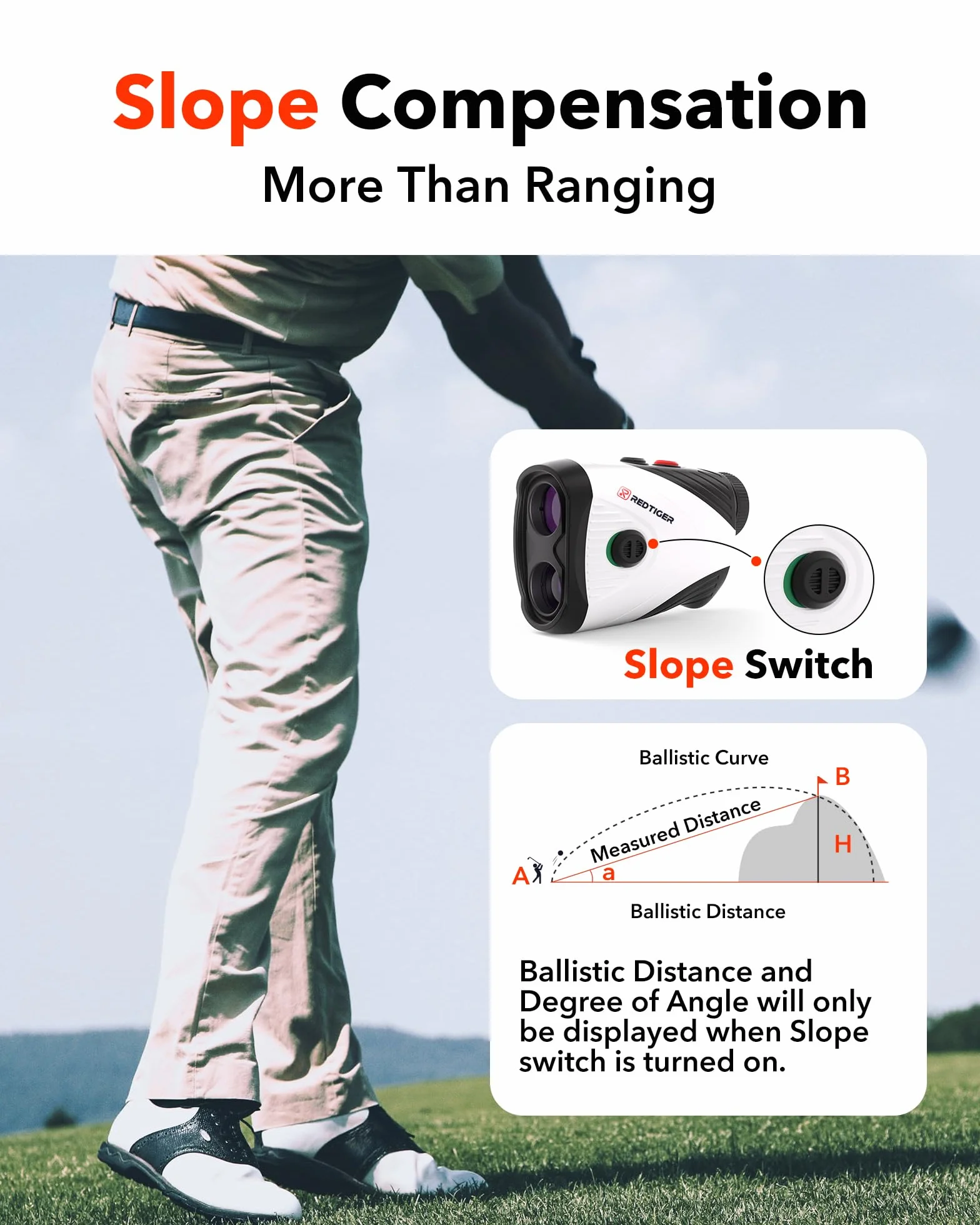 Télémètre Golf REDTIGER Laser 1200 Verges avec Pente, grossissement 7X, Verrouillage du Drapeau, Rechargeable