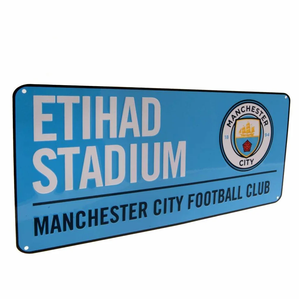 Manchester City FC Plaque de Rue Officielle Métal Bleu 40cm x 18cm