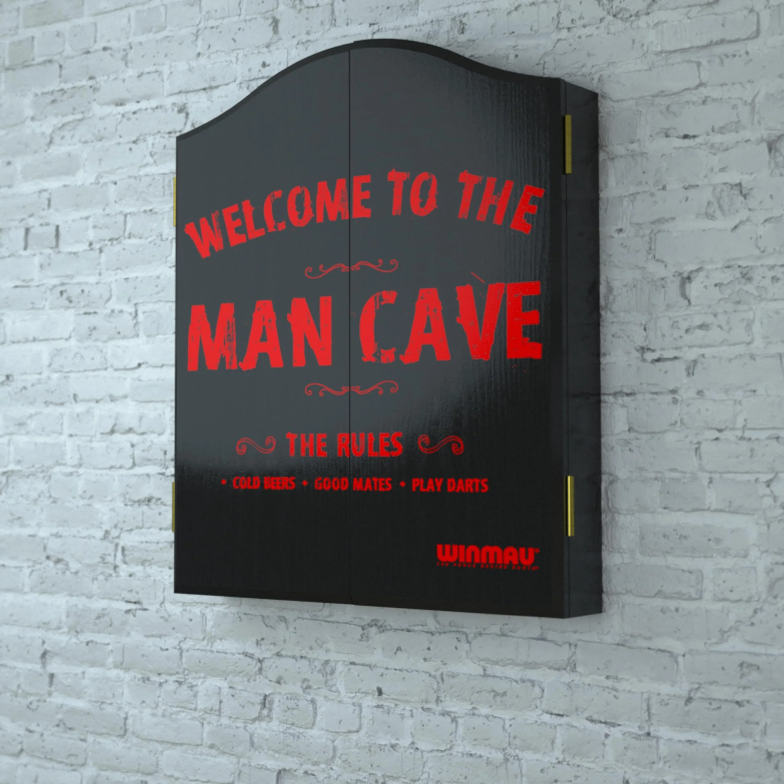 Winmau Man Cave Ensemble cible de fléchettes avec armoire, flèches et ligne de lancer