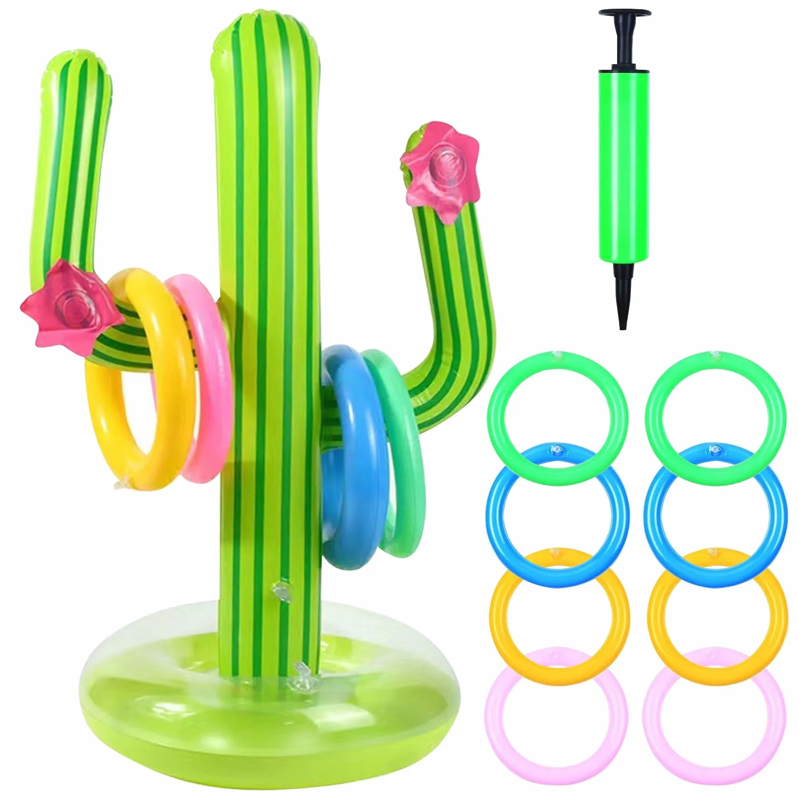 Jouet Gonflable Cactus Jeu de Lancer d'Anneaux 8 Pinces Piscine Exterieur Hawaii Party