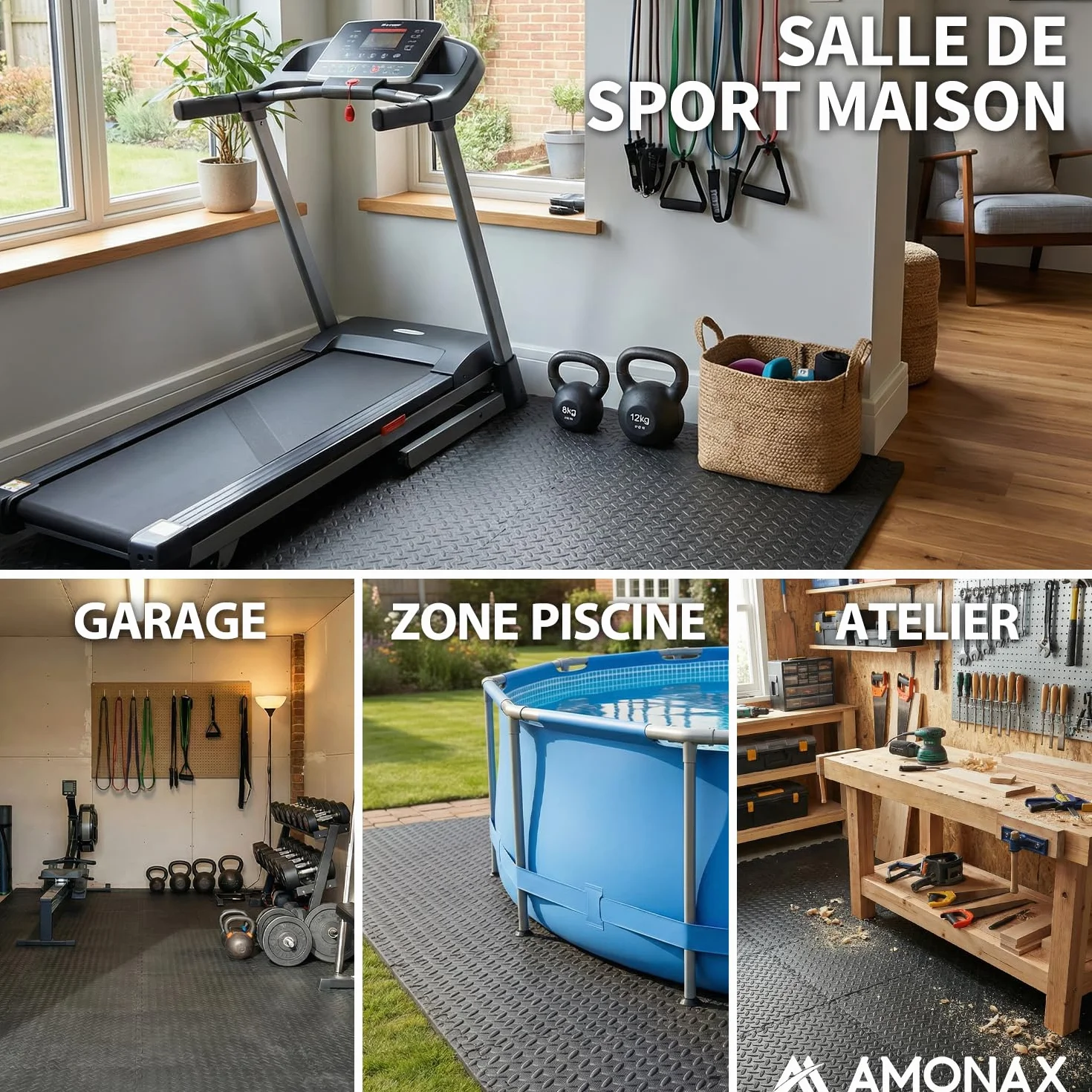 Amonax Tapis de Sport Eva 30x30 cm Dalle Garage Tatami Puzzle Protection Sol Fitness
