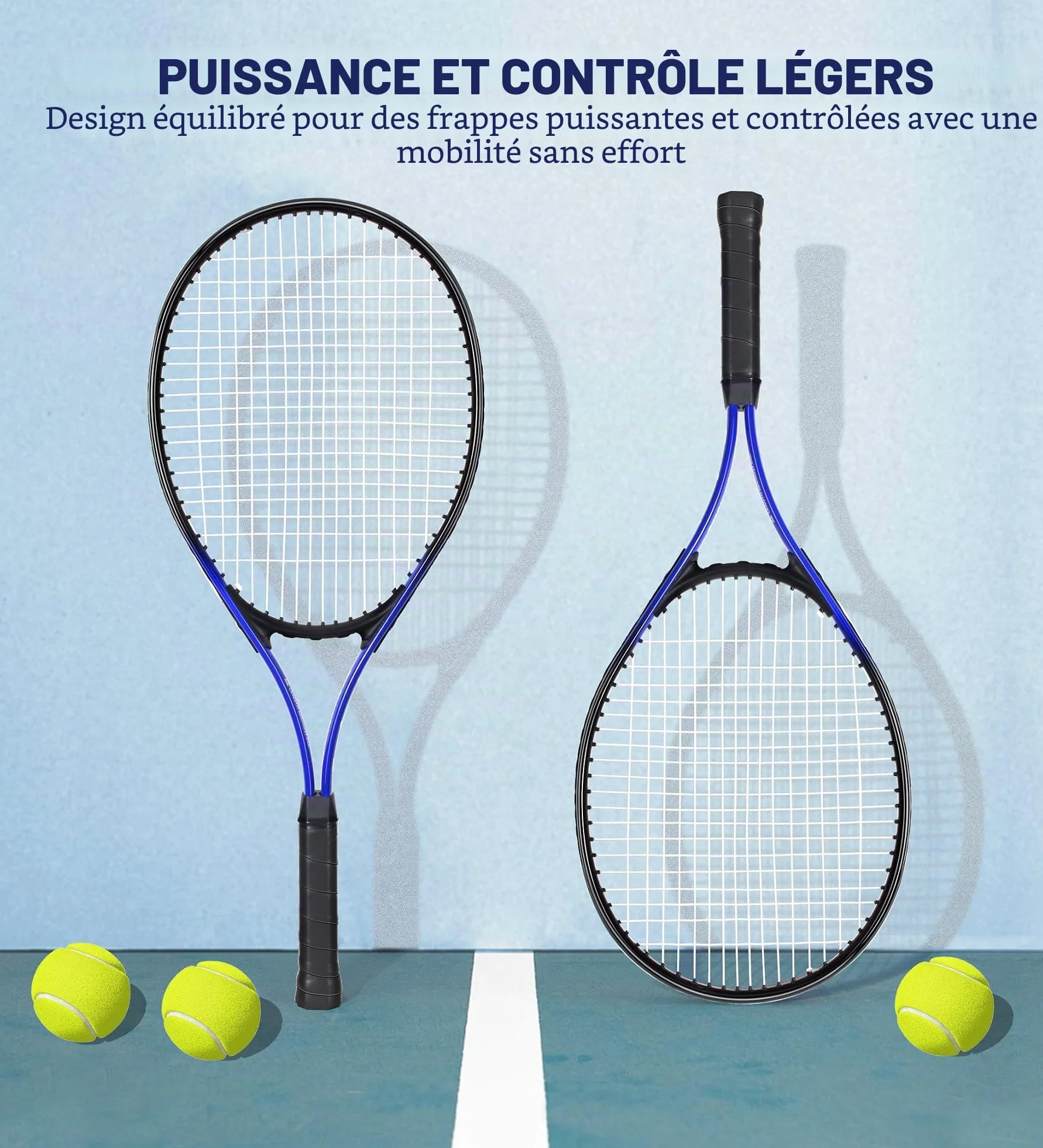 Lot de 2 raquettes de tennis 68,6 cm pour débutants