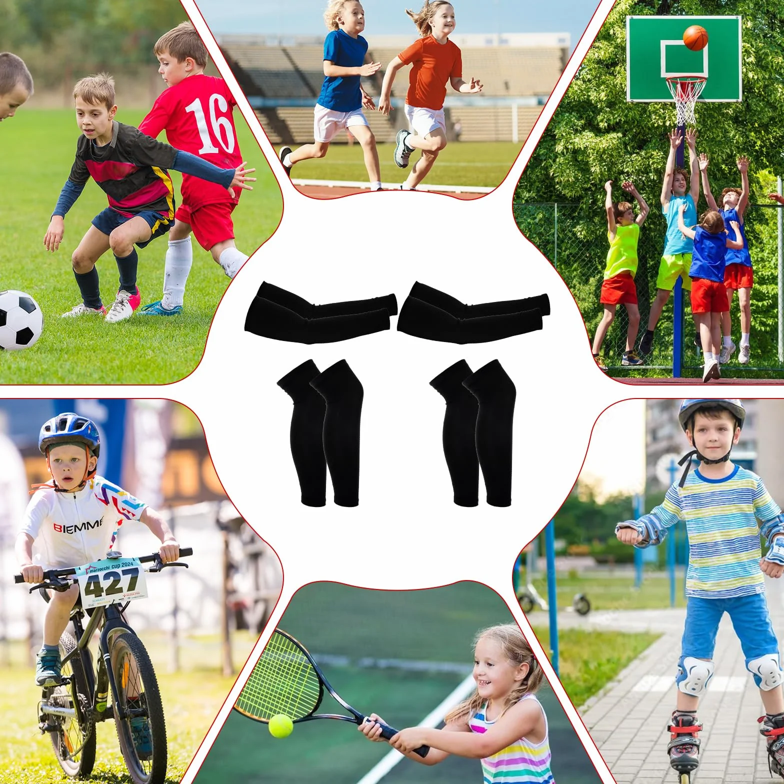 Ensemble de manchettes et manchons de sport anti-UV longue manche compression jambes unisexe volley-ball basket-ball