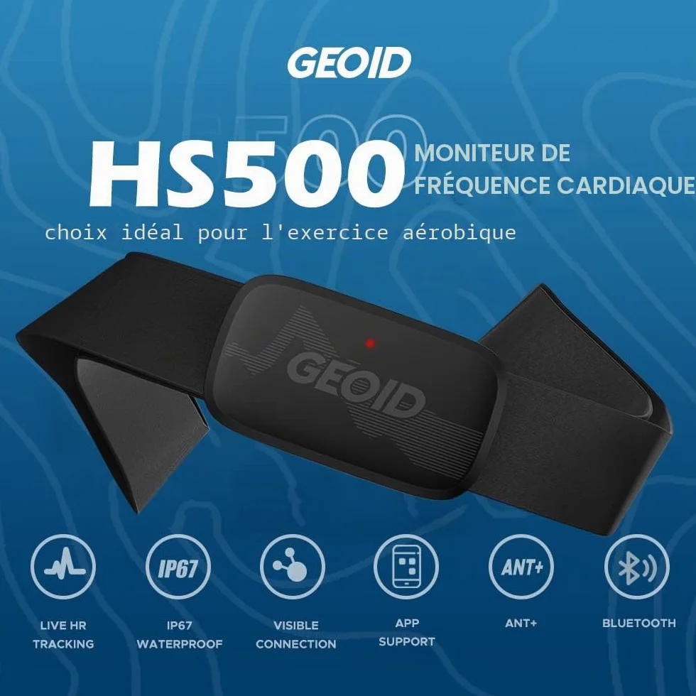 GEOID HS500 Moniteur de Fréquence Cardiaque Sangle de Poitrine Bluetooth 4.2 Ant+ IP67