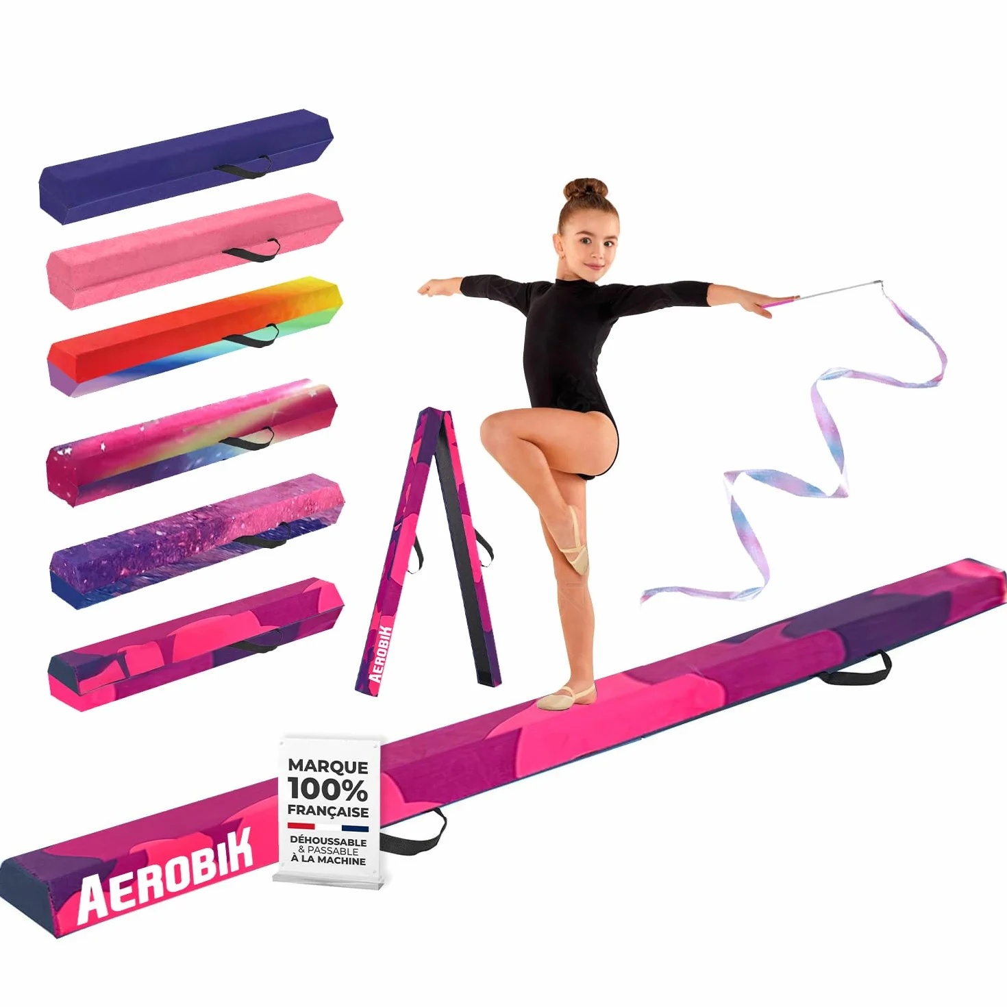 Poutre de Gymnastique Pliable 240 cm Violette Antidérapante Lavable Enfants Adultes Original Corner
