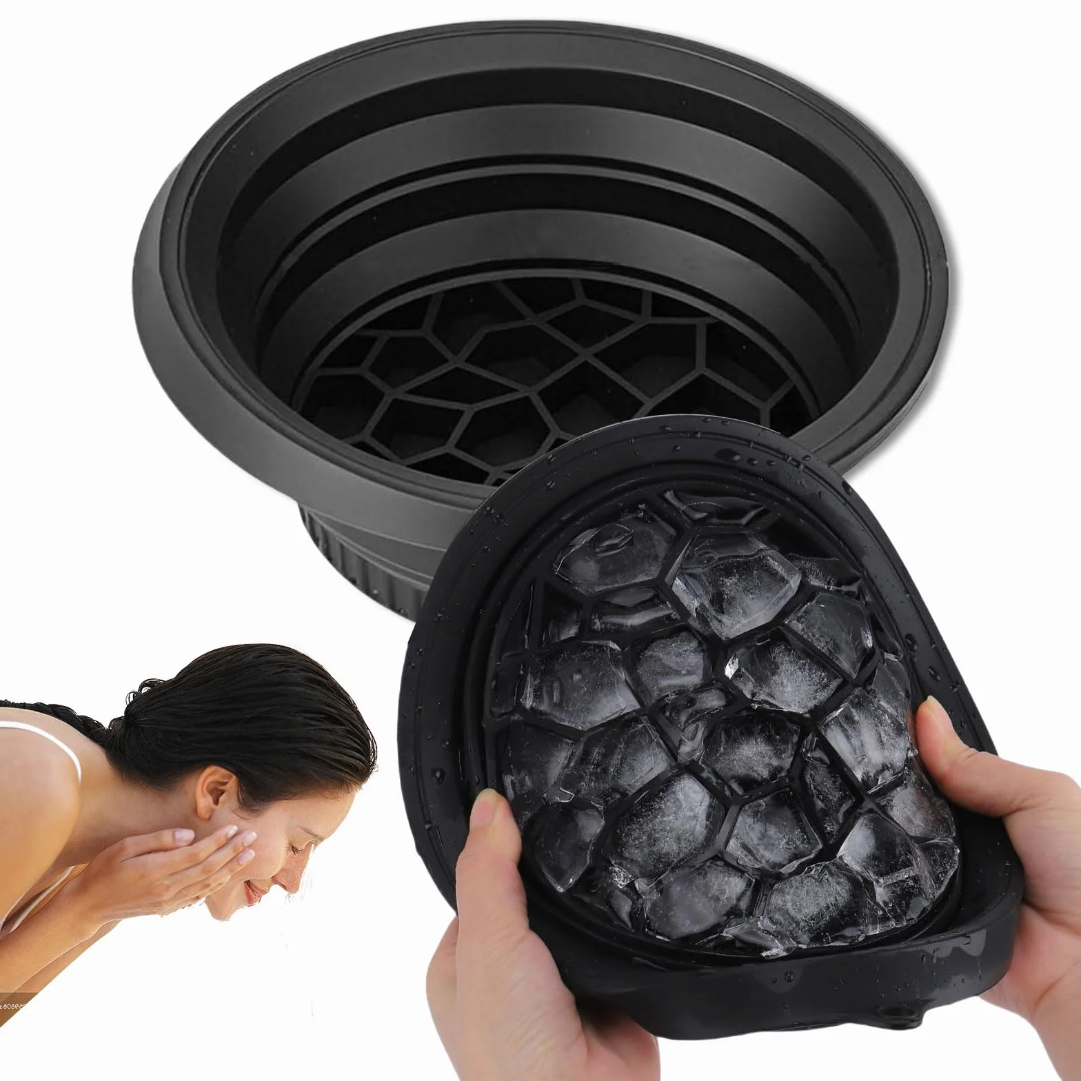 Bol pour Glace avec Compartiment à Glace intégré, Silicone Pliable, Bol de plongée pour Visage, raffermir Peau, soulager acné (Noir)
