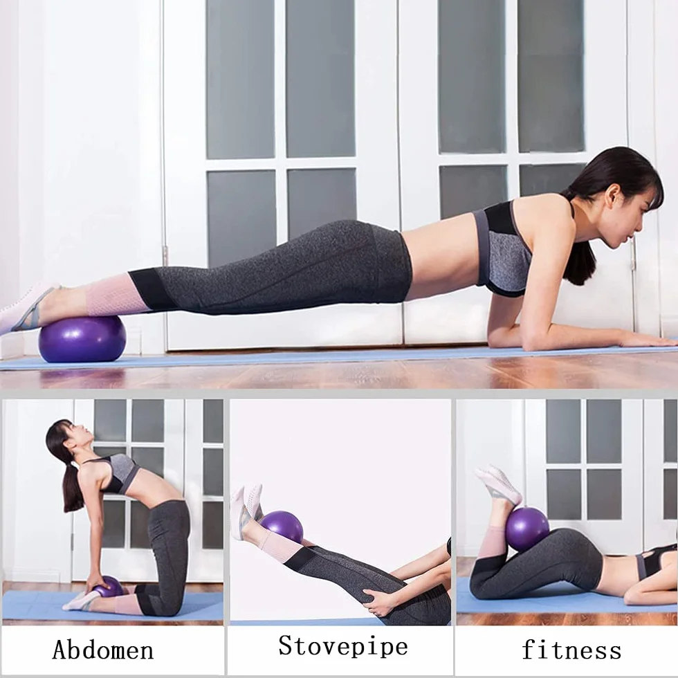 Pilates Ballon Anti-Éclatement 3 Pièces Yoga Ball Fitness avec Pailles Gonflables Bleu Rose Violet