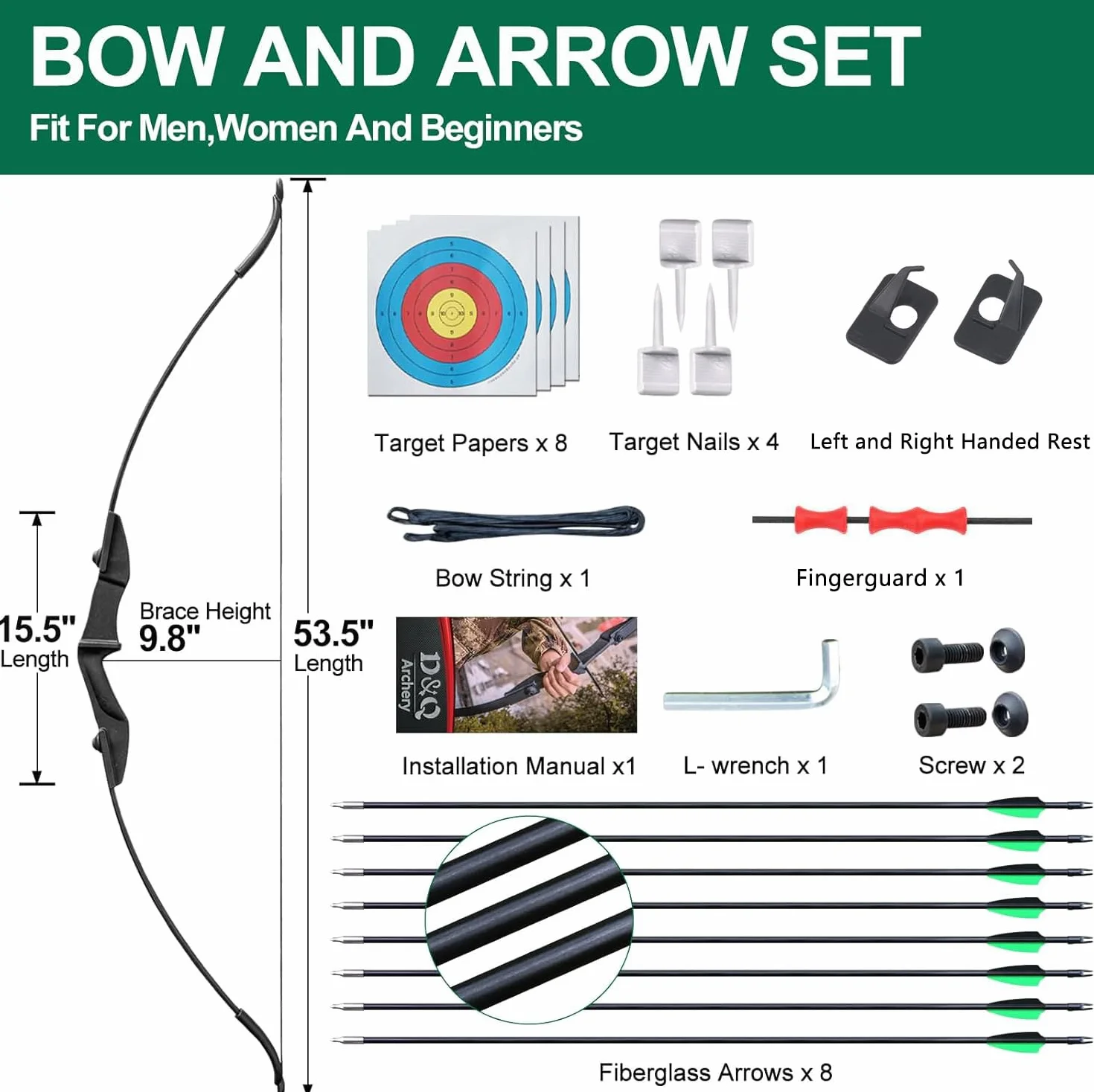 Tir à l'arc Takedown Arc Classique pour Adulte Débutant Droitier Long Arc Kit Plein air