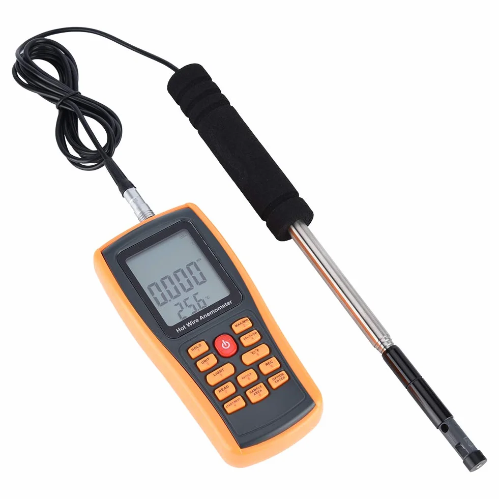 GM8903 Anémomètre LCD Numérique Portable, Jauge de Température du Vent à Fil Chaud
