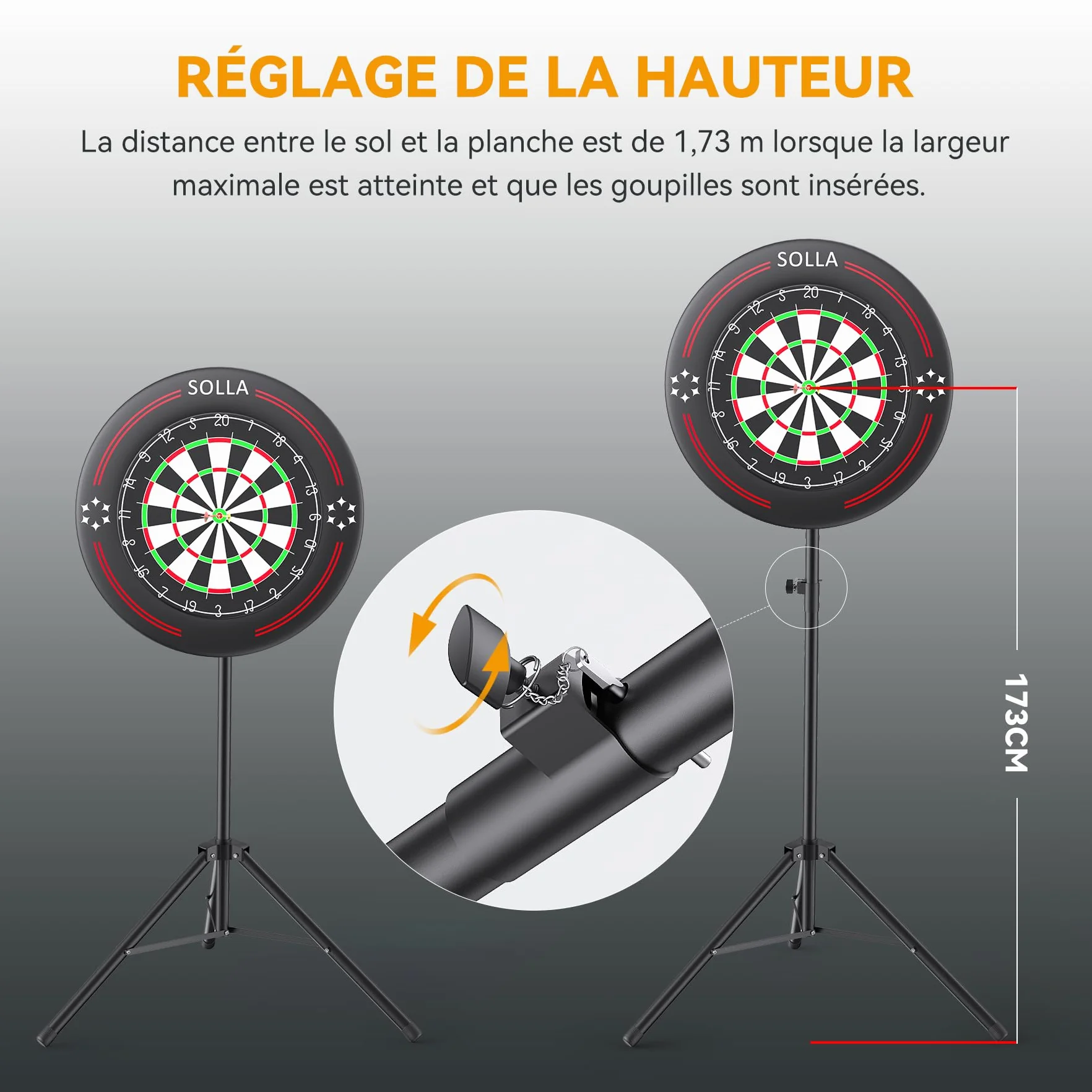SOLLA Support Trépied Portable pour Cible de Fléchettes Sisal et Électroniques
