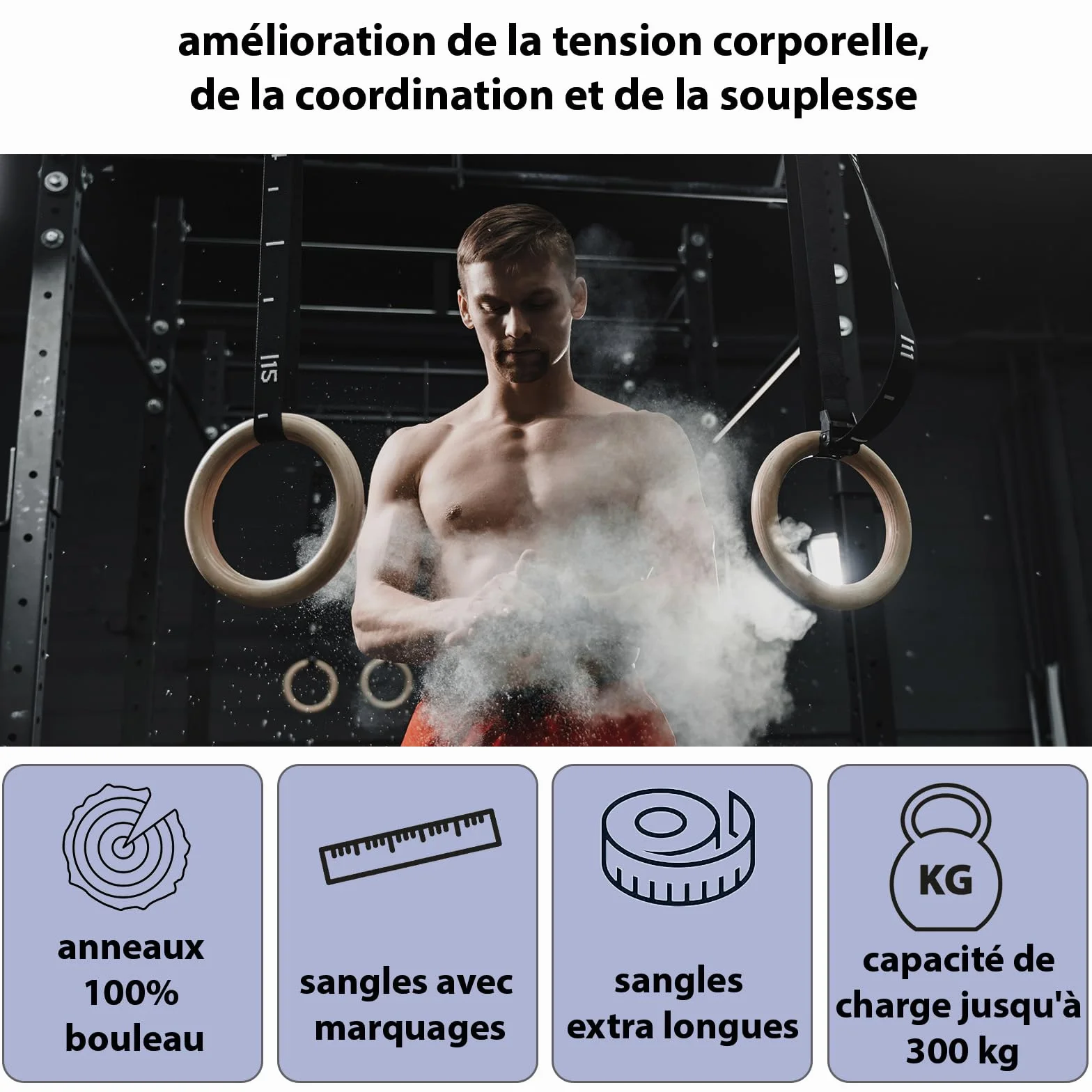 ALPIDEX Anneaux de Sport et de Gymnastique avec Fixation de Porte et Sangle