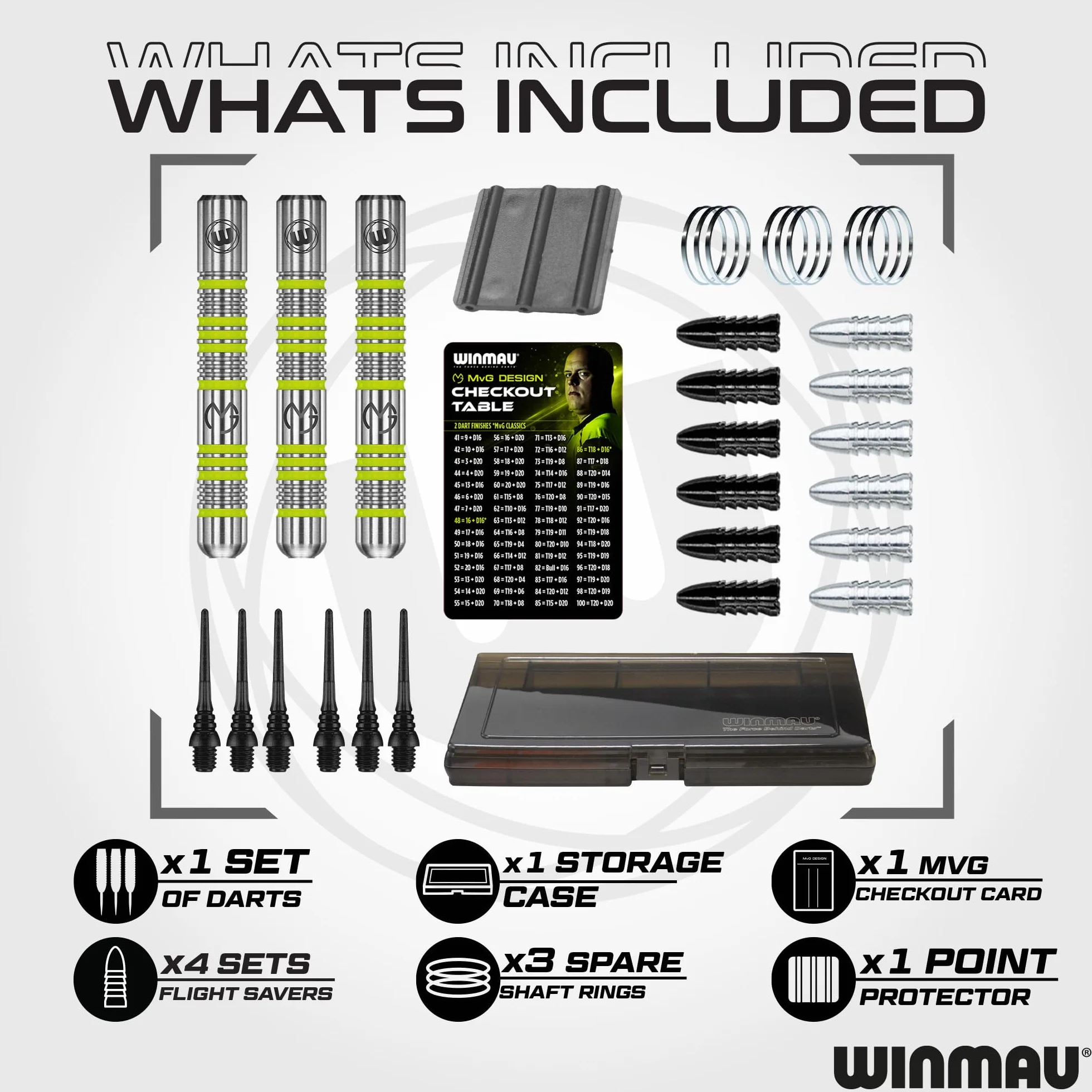 WINMAU Michael Van Gerwen MvG 50 Piece Darts Set with Shafts, Flights & Accessories