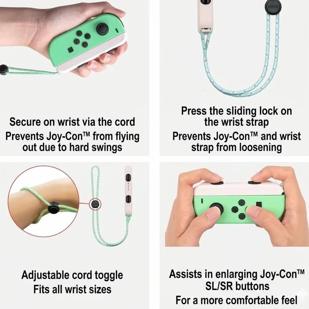 Dragonnes Tressées Colorées pour Nintendo Switch Joy-Con, Lanières de Sécurité Stylées Mix Vert/Bleu