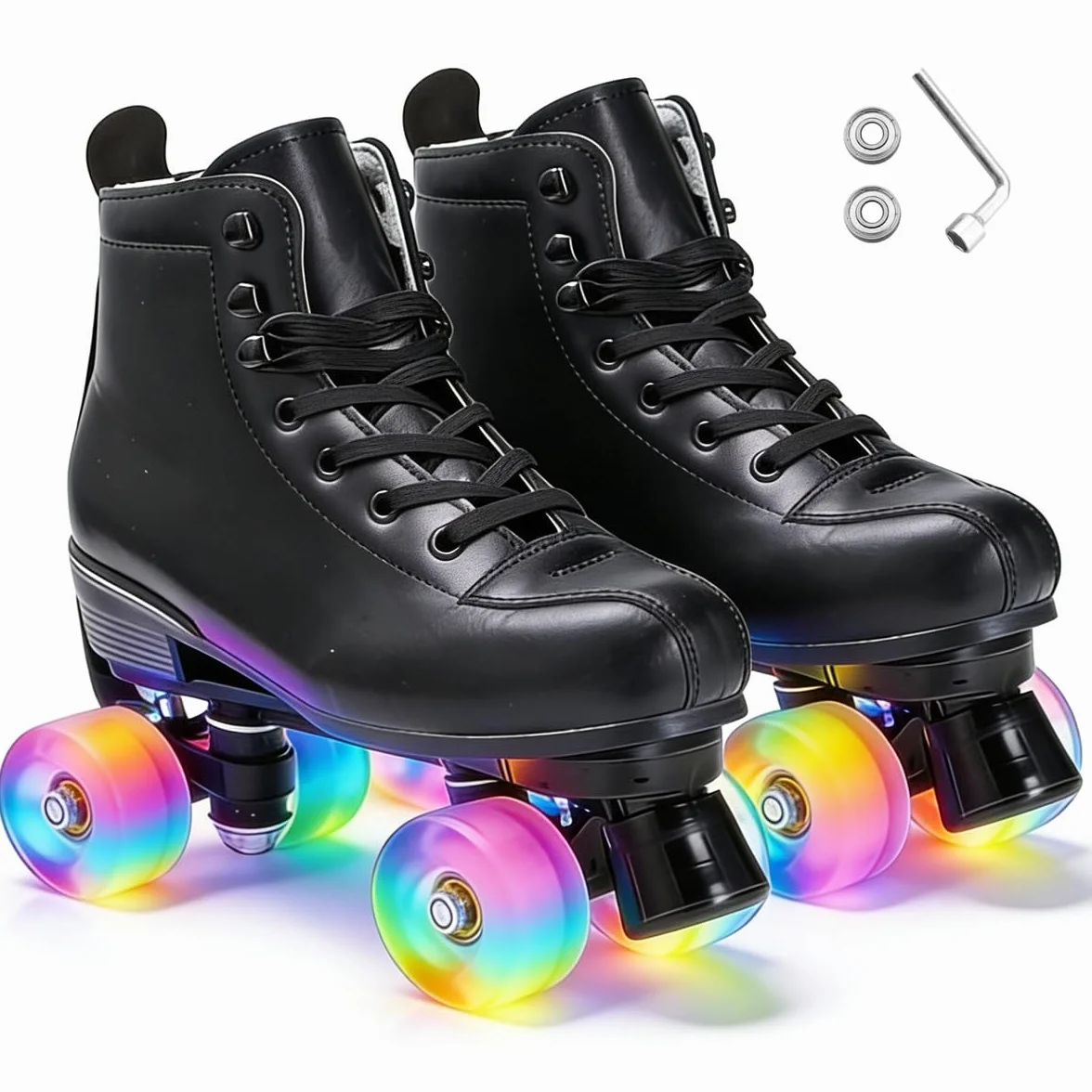 ERNAN Patins à roulettes 4 Roues, Rollers parallèles Lumineux, Taille 35-43 pour Adultes Enfants Débutants