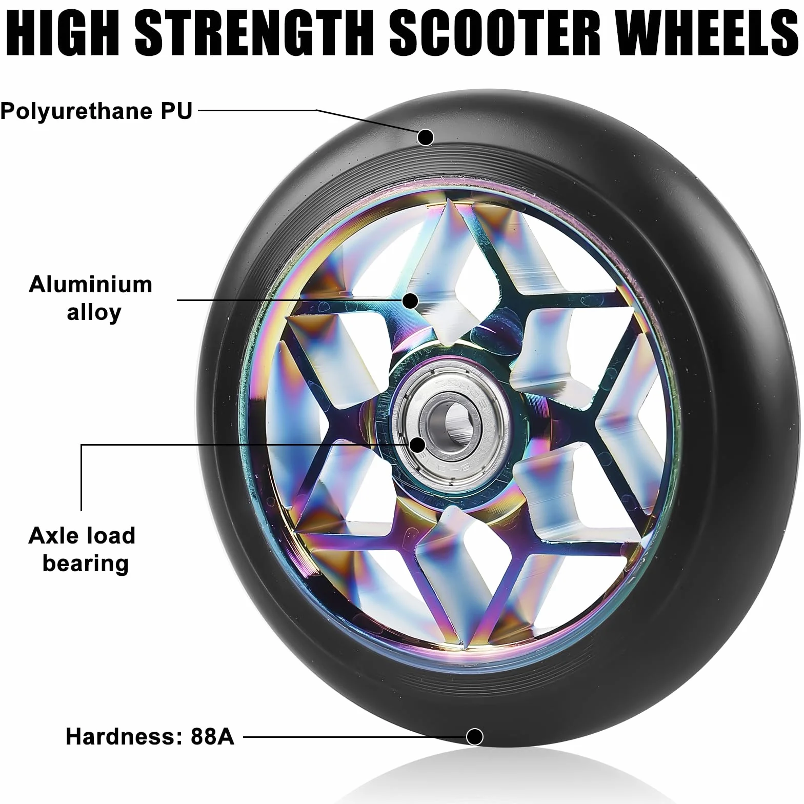 Roues de trottinette stunt 110 mm 88A ABEC-9 aluminium rechange pour scooter