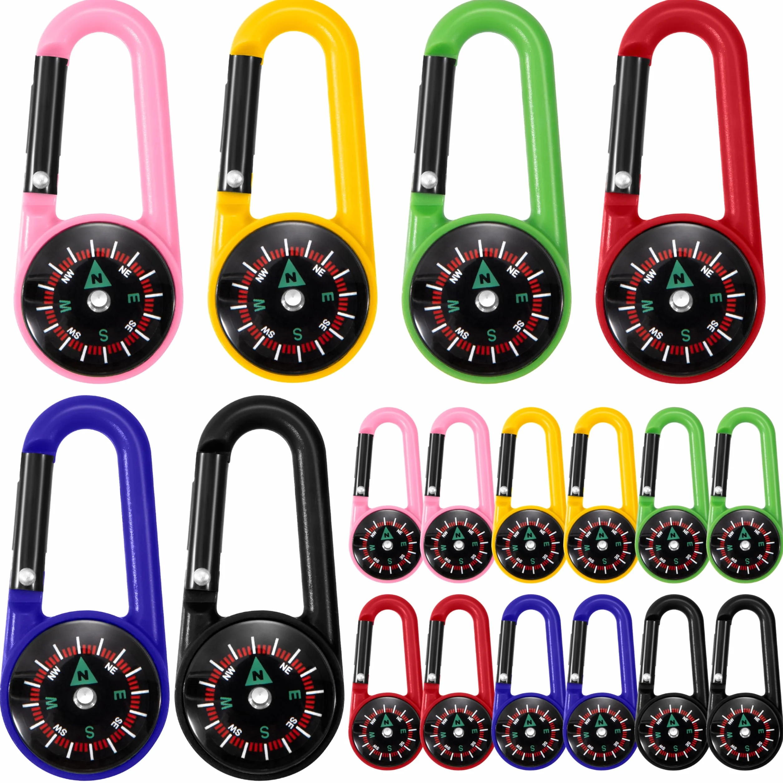 Boussole Portable ABS avec Mousqueton - 6 Couleurs, 18 Pièces - Randonnée, Camping, Extérieur