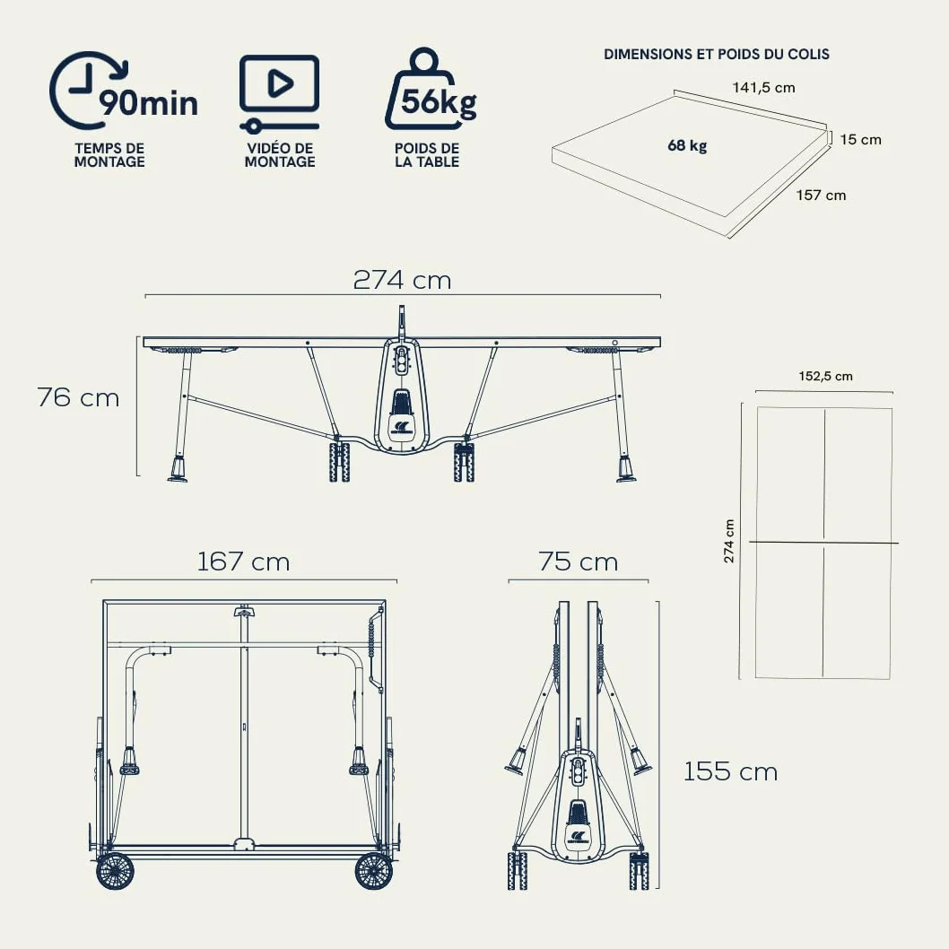 Cornilleau Table de ping-pong d'extérieur 300X Outdoor FFTT Agrément 5mm