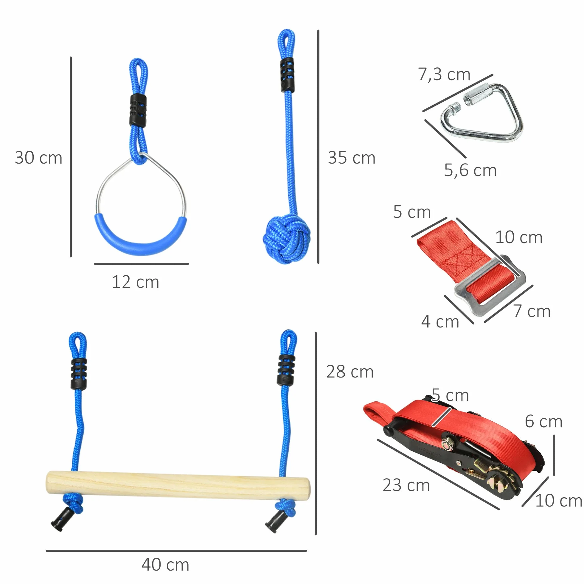 Outsunny Parcours d'obstacles Ninja pour Enfants 30 Accessoires 10 m Slackline Sac de Transport Bleu Noir Rouge
