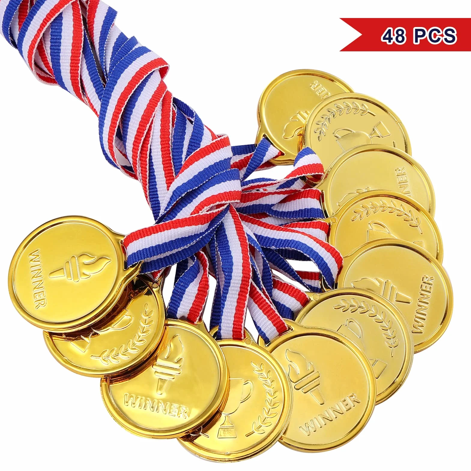 Pllieay 48 Pièces Médailles Enfants Or Plastique Compétition Sport Récompenses