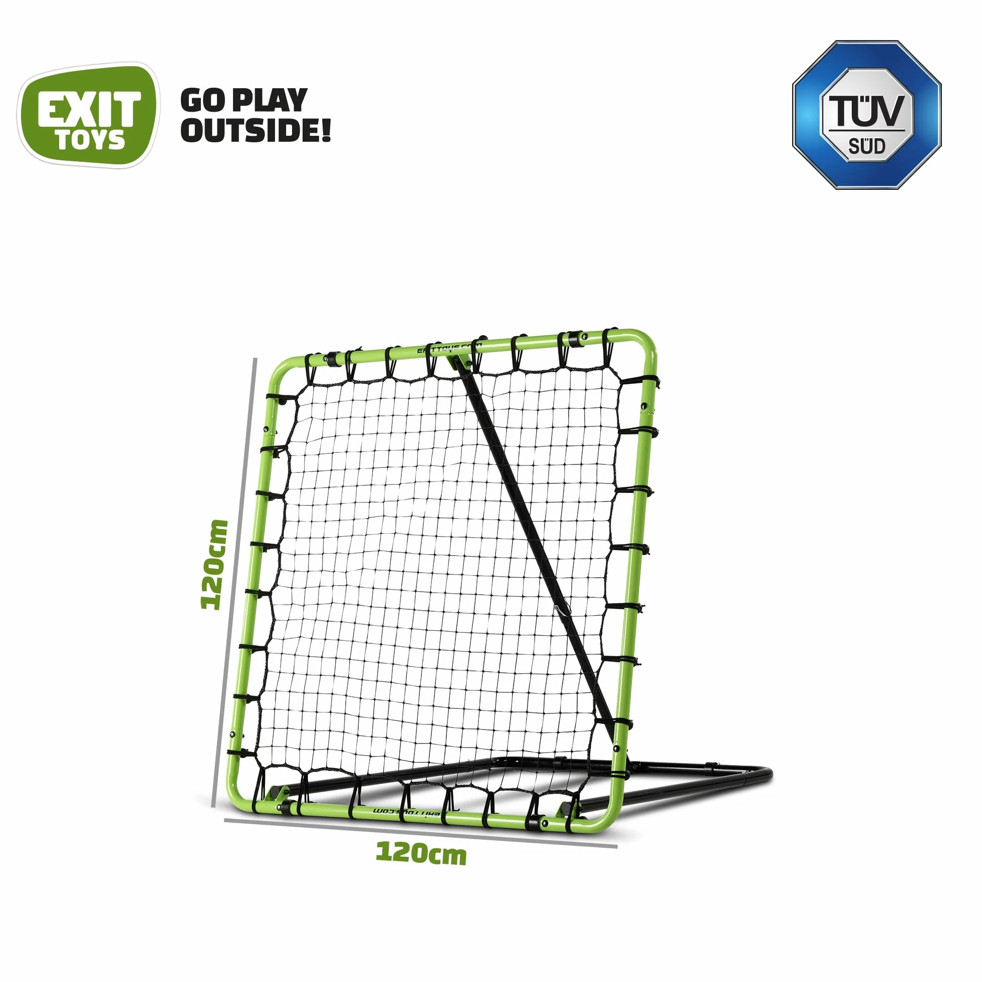 EXIT Toys Filet de Rebond Multisport 120 x 120 cm Réglable 8 Positions Volleyball Tchoukball Handball Rebounder Vert/Noir