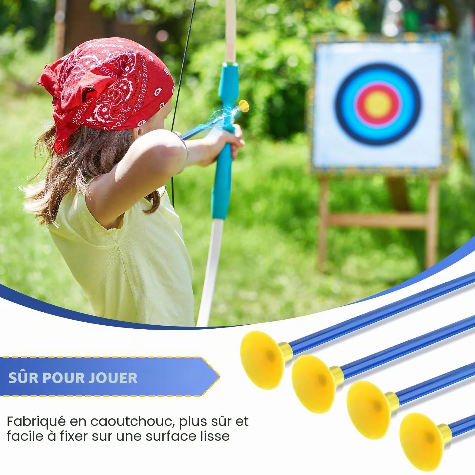 Ventouse Flèches 42 cm avec Carquois, Accessoires de Tir à Larc, Ensemble pour Enfants