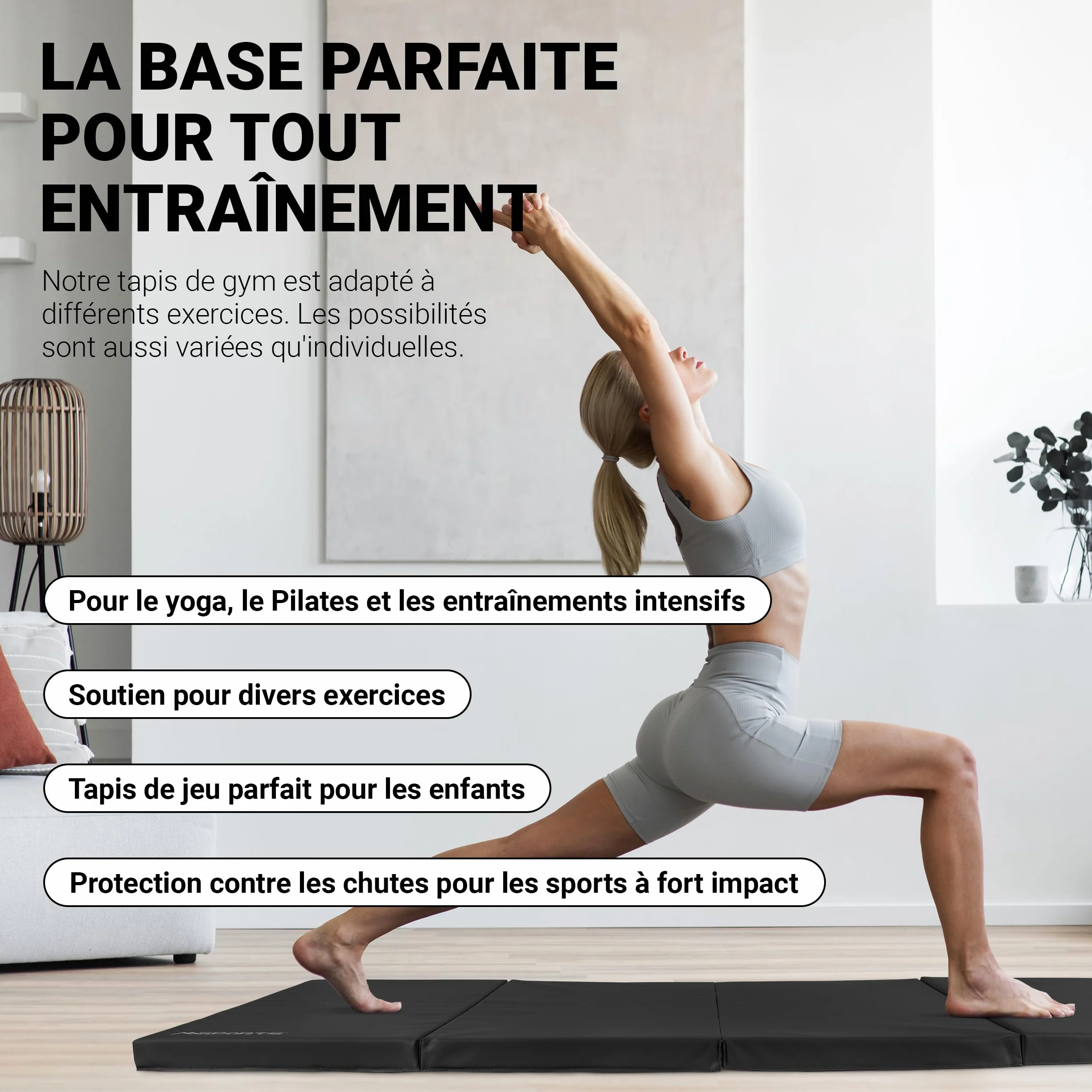 MSPORTS Tapis de gymnastique pliable 190 x 80 x 5 cm Tapis de sport