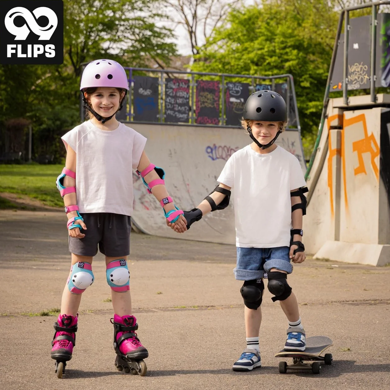 99FLIPS Protection Roller Enfant Fille 3-12 Ans - Genouillère Coudières Protège-Poignets [6pcs] Skateboard Trotinette BMX