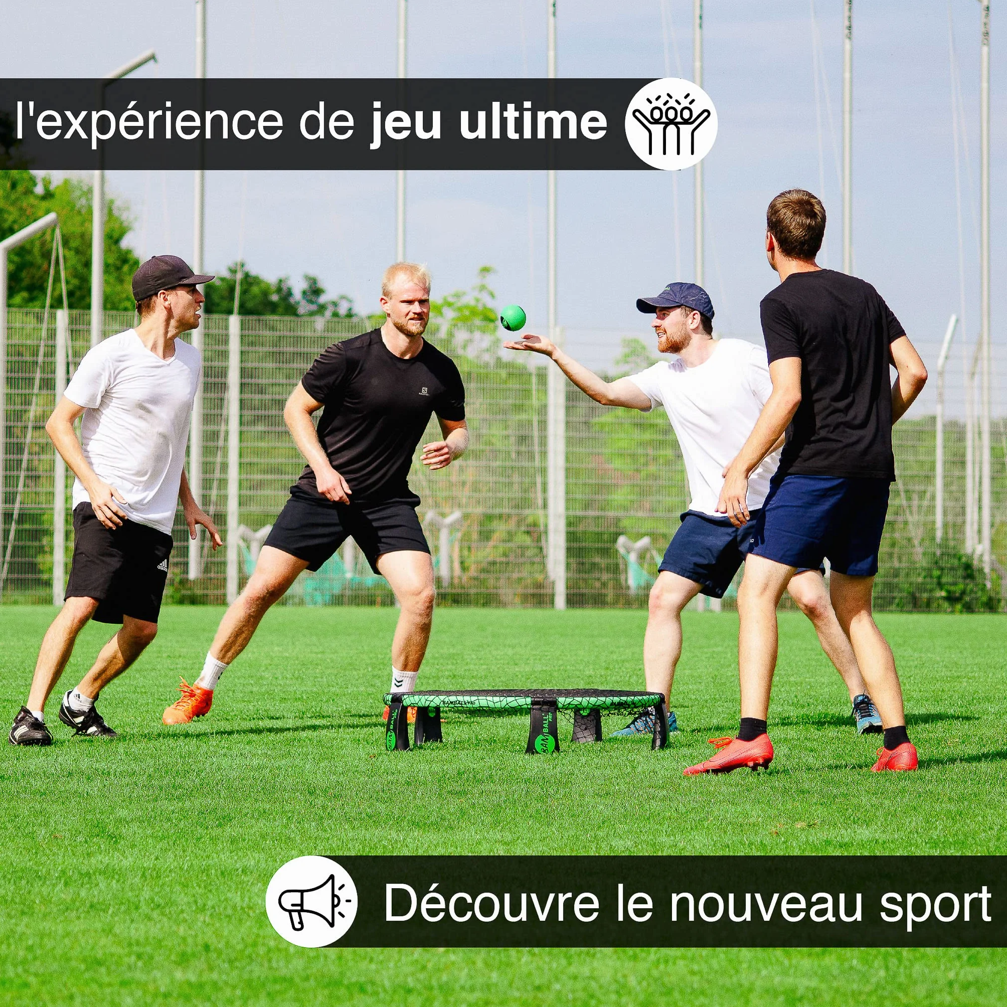 Roundnet Pro Set Édition Tournoi – 3 balles, sac étanche, filet amélioré, cadre renforcé, pompe