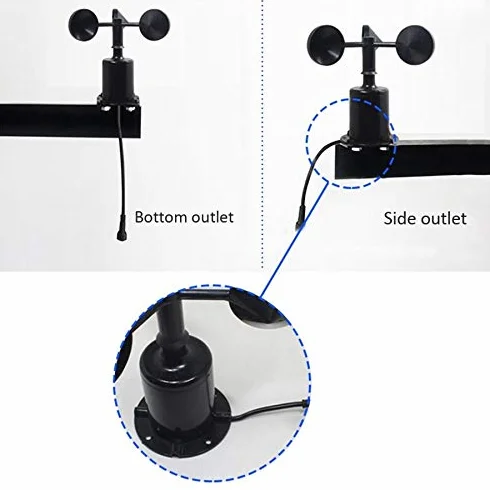 Capteur de Vitesse du Vent Trois Tasses Anémomètre DC5-30V Type Impulsion