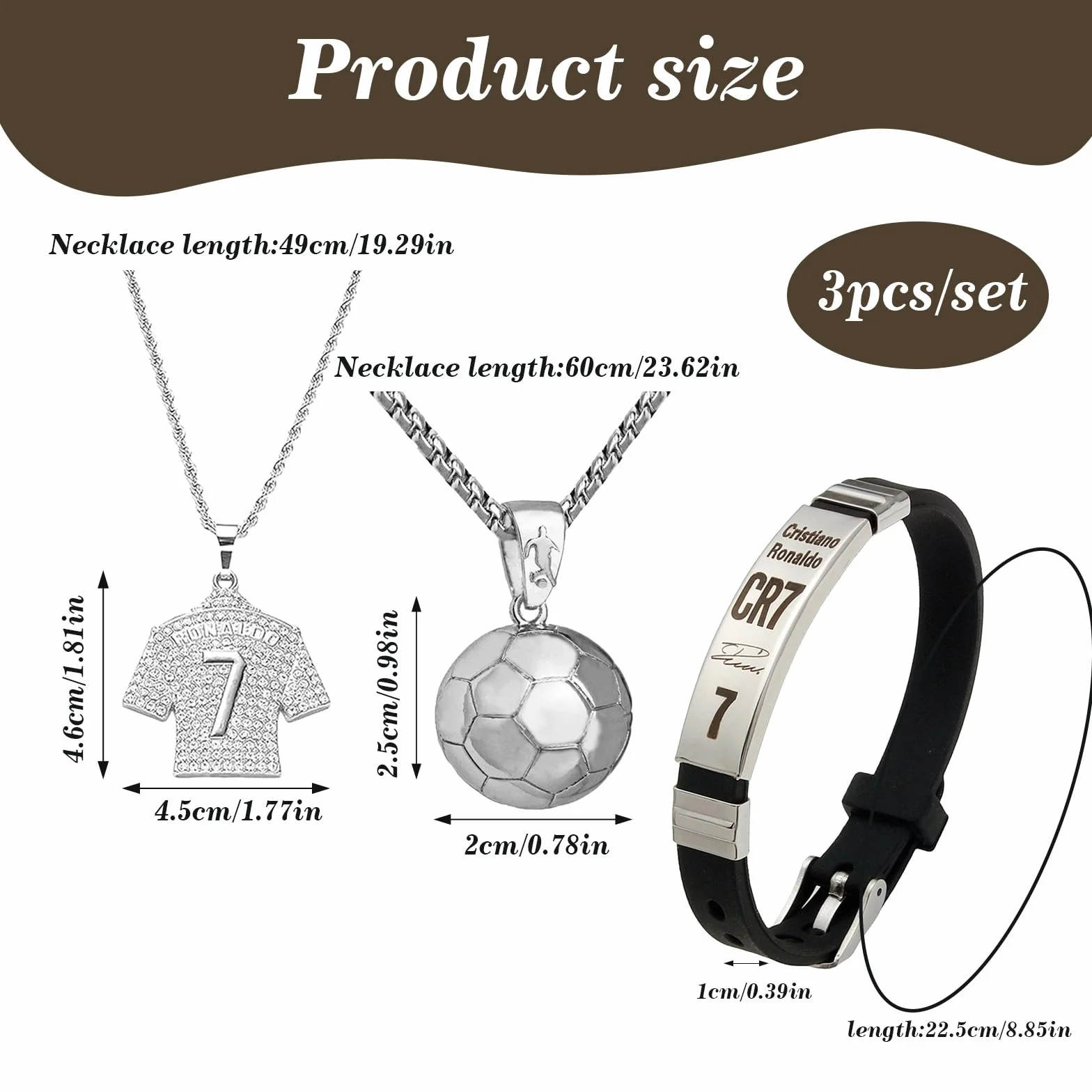 Ensemble D'accessoires de Football 3 Pièces, Bracelet C r7, Collier de Football pour Garçon