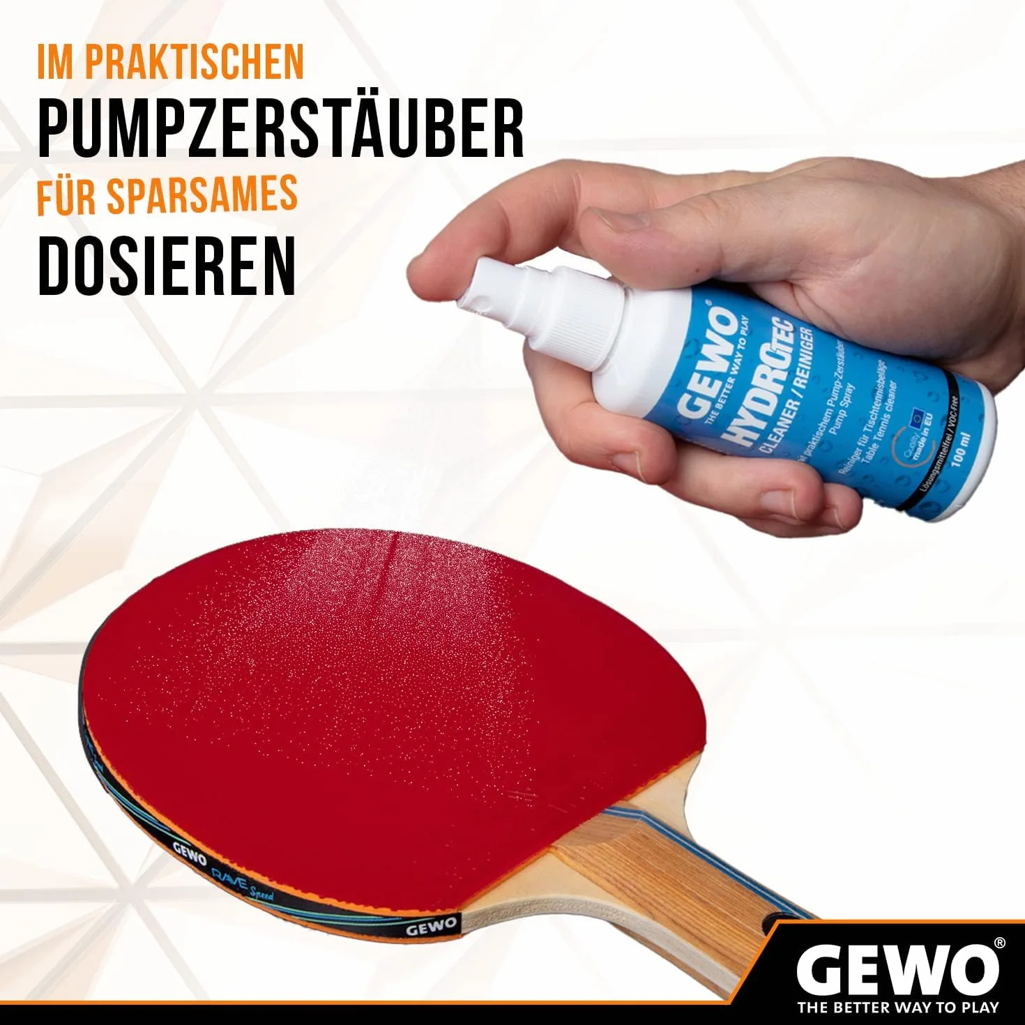 Gewo HydroTec Kit de Nettoyage Tennis de Table 100 ML Spray Grip éponge absorbante