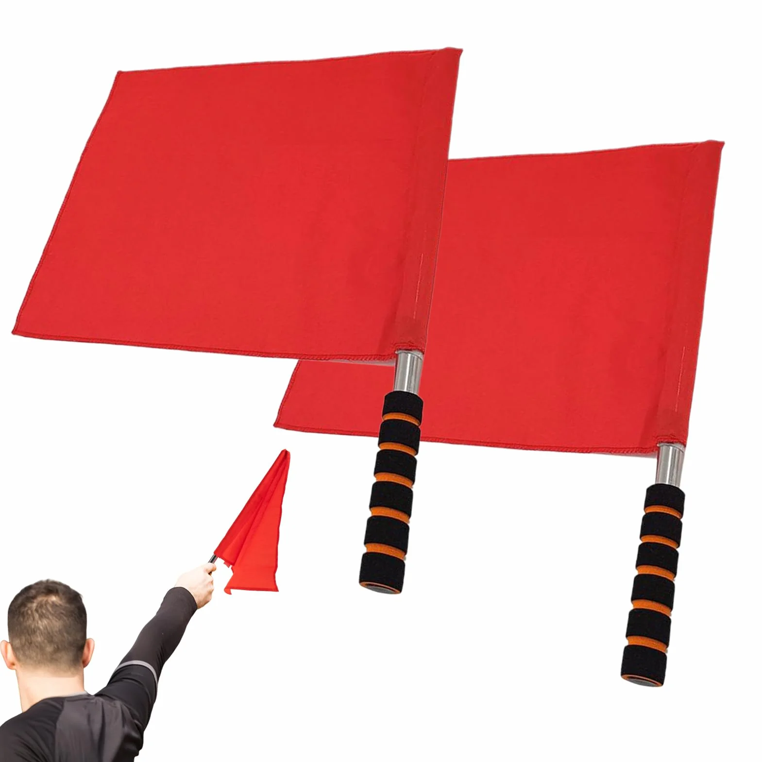 Drapeaux D'arbitre Rouges Officiels – Signalisation Football, Sport, Entraînement – Léger, Durable, Métal, Éponge, Tissu