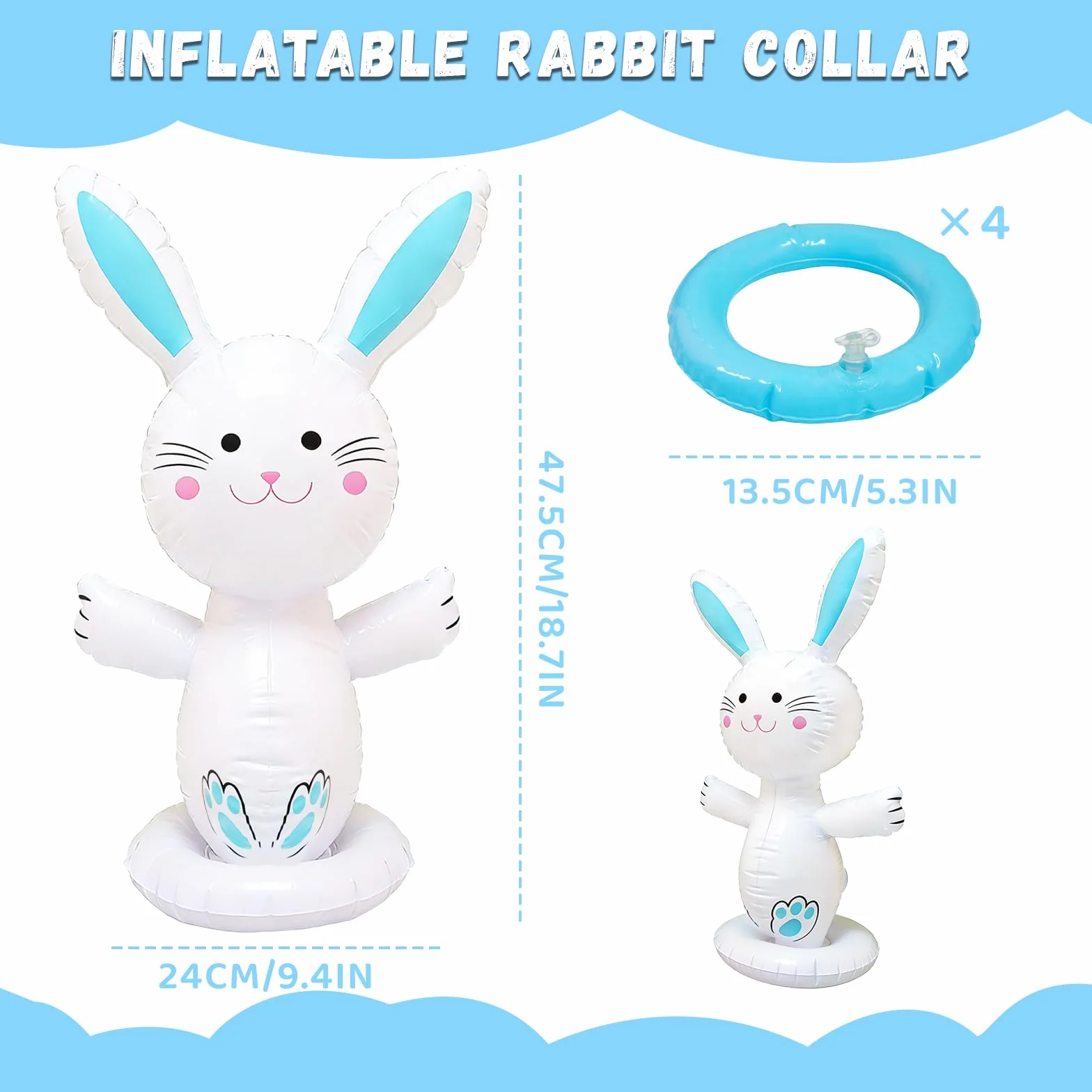 dellyy Jeux de Lancer Lapin Gonflable Pâques, Jeu de Lancer d'Anneaux Gonflable, Intérieur Extérieur