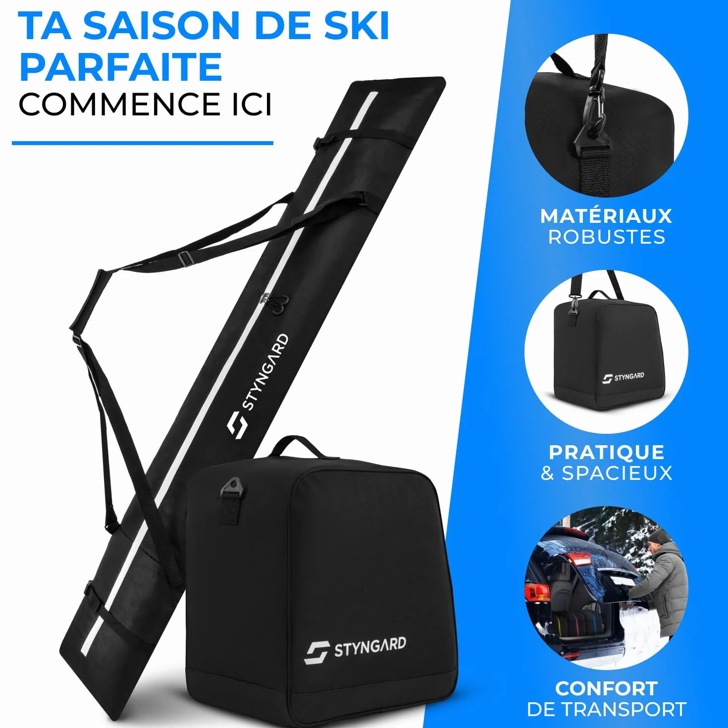 STYNGARD Housse à Skis 180 cm Sac à Chaussures de Ski 38 L Set Courchevel