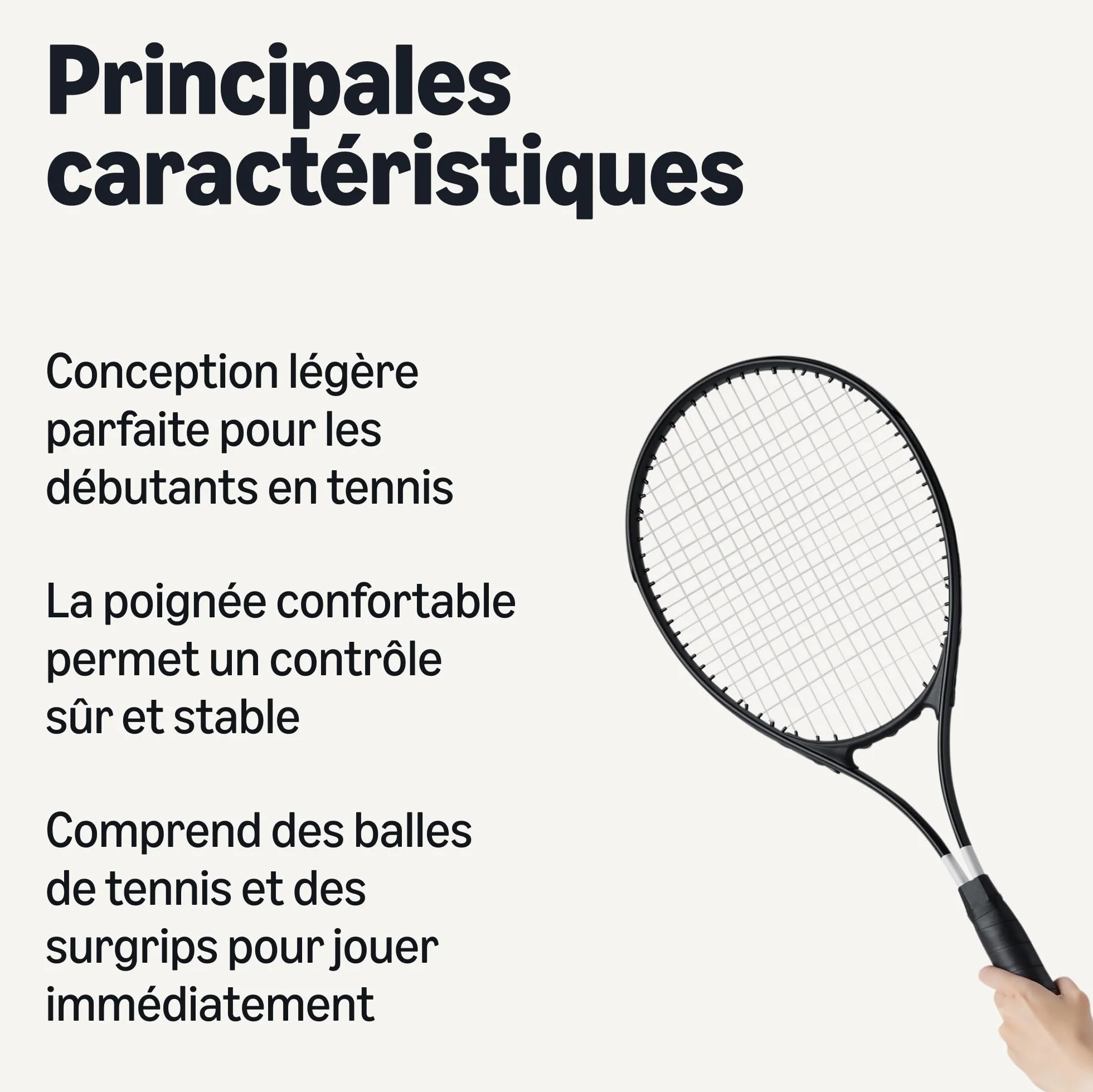 Amazon Basics Lot de 2 raquettes de tennis pour adulte 68.5 cm, 3 Balles et 2 Surgrips, Noir