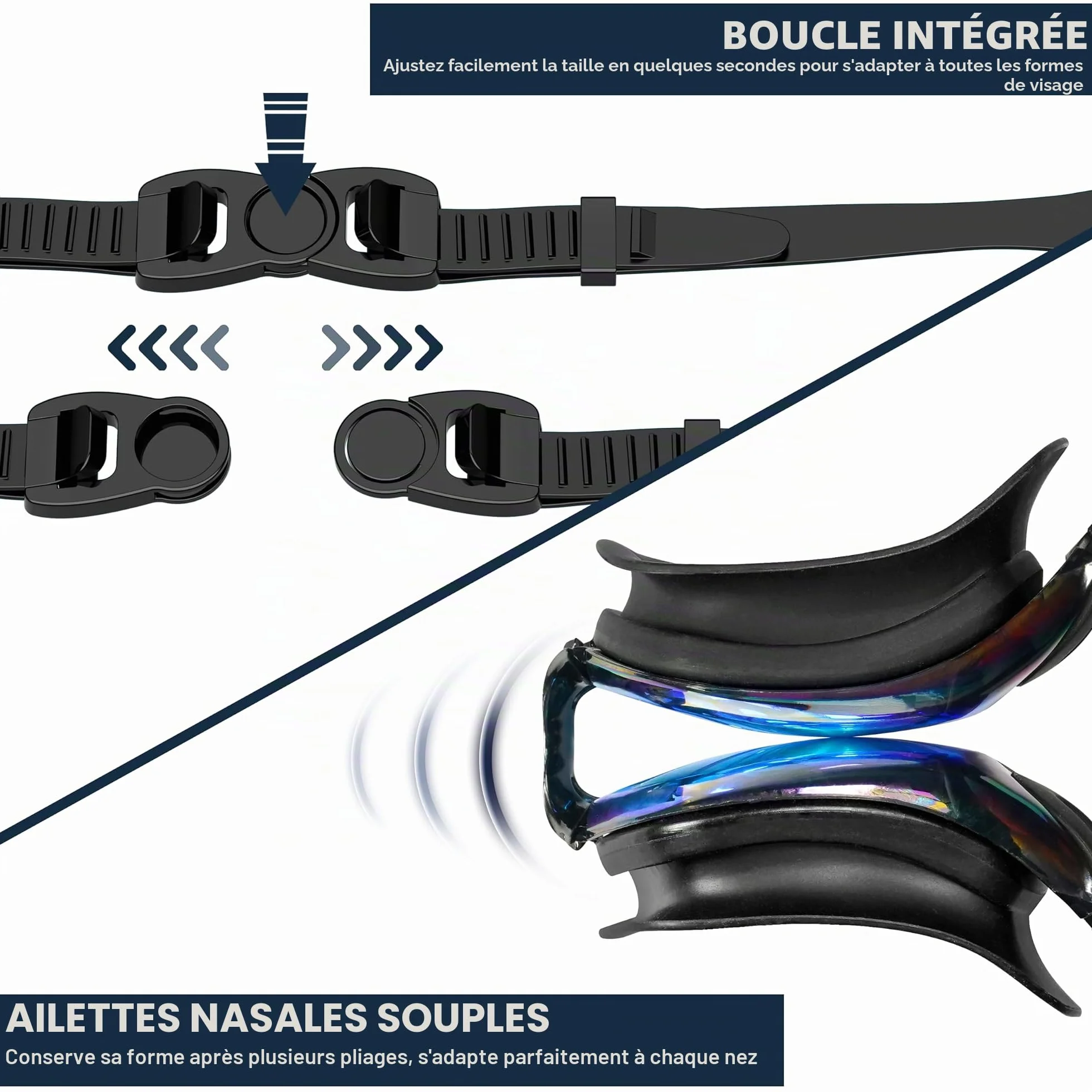 Lunettes de Natation Anti-buée Protection UV Silicone Ajustement Rapide Adulte