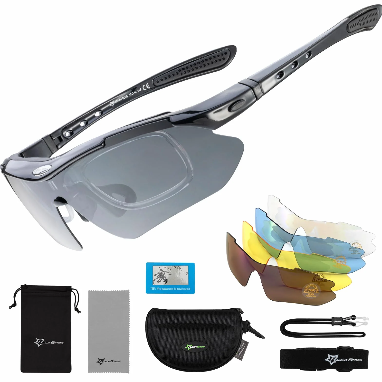 ROCKBROS Lunette de Sport Polarisées Homme Cyclisme VTT Protection UV400 Noir avec 5 Verres Interchangeable
